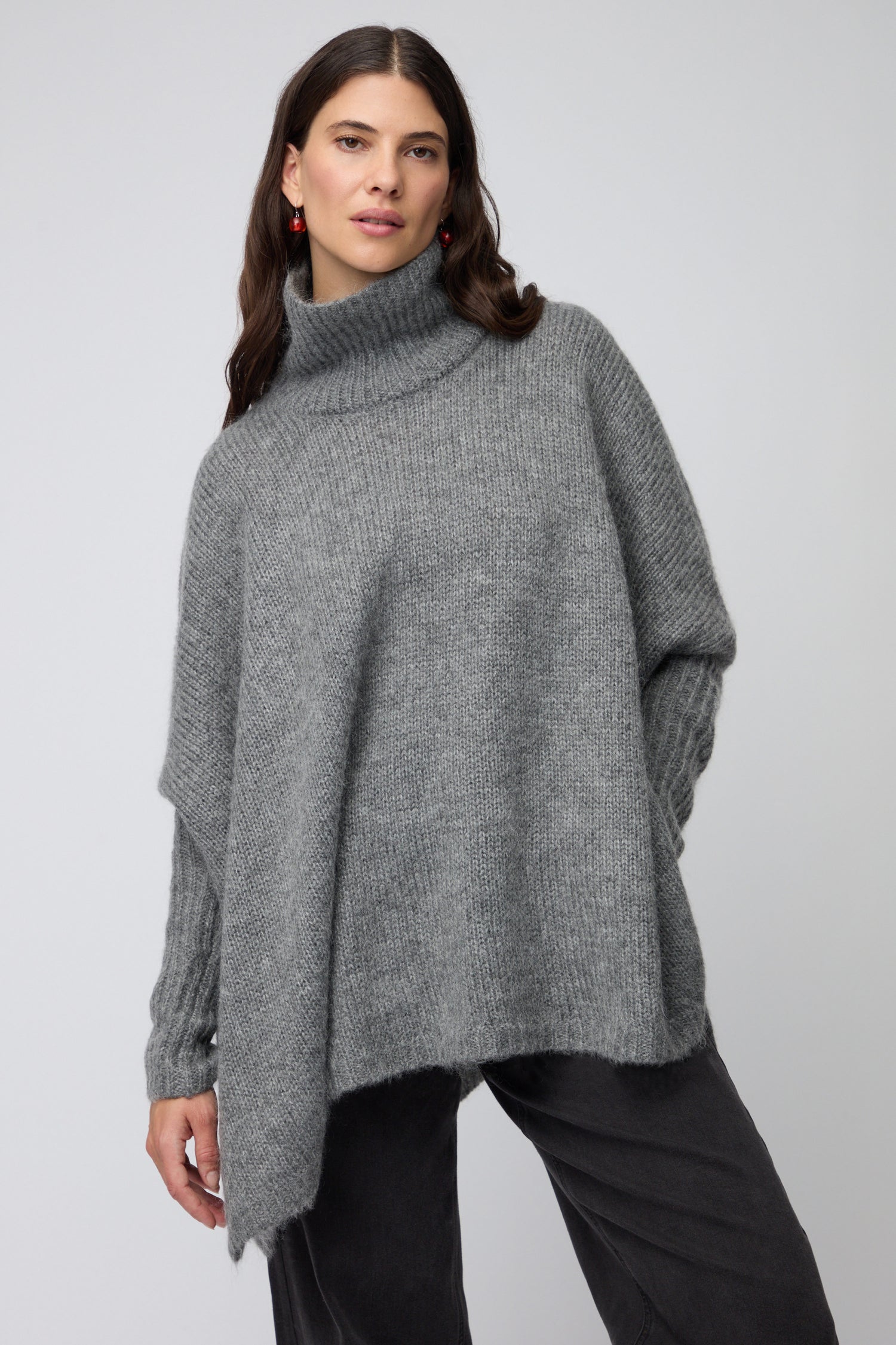 Grey Wool Mix Poncho