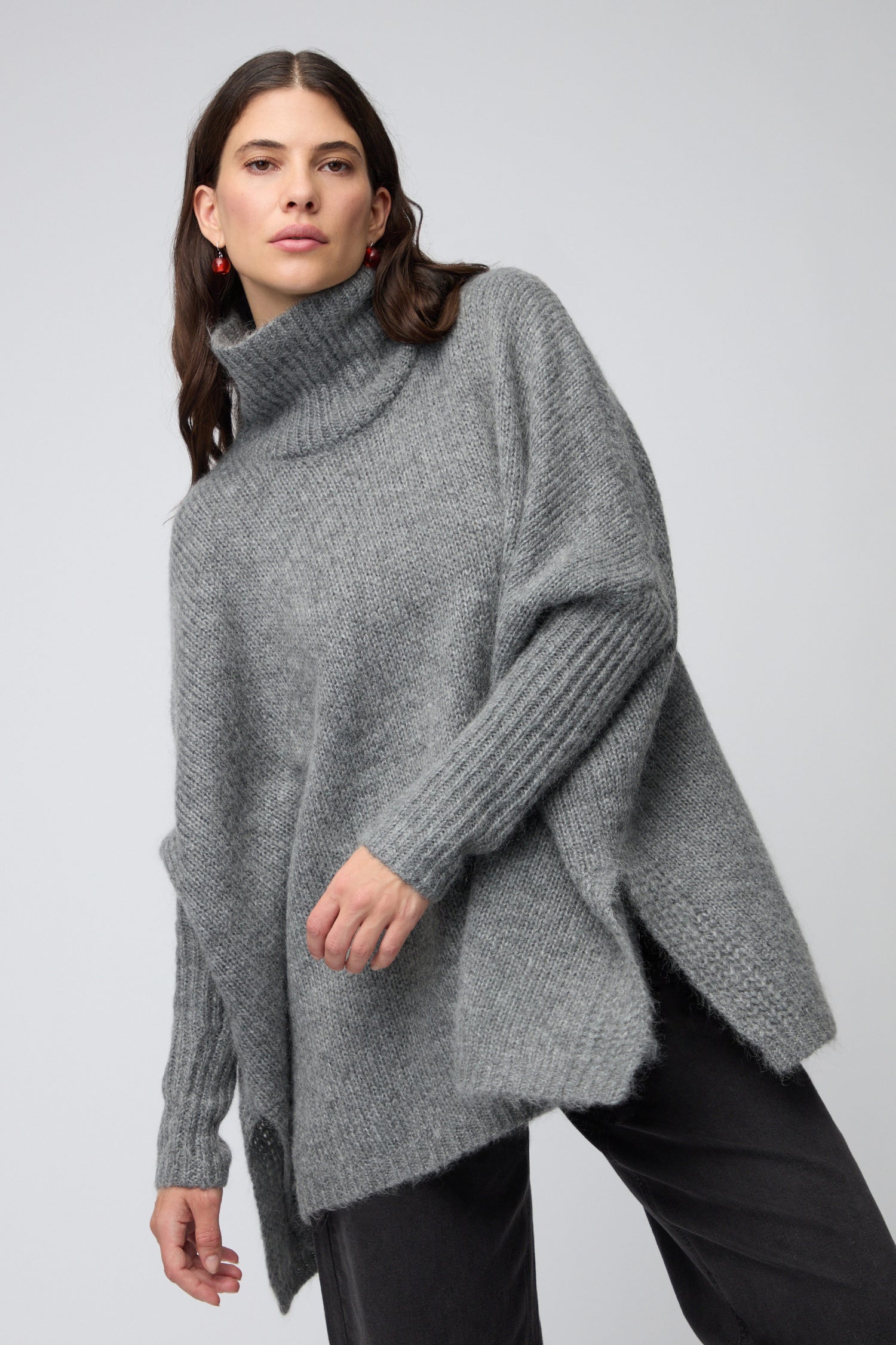 Grey Wool Mix Poncho