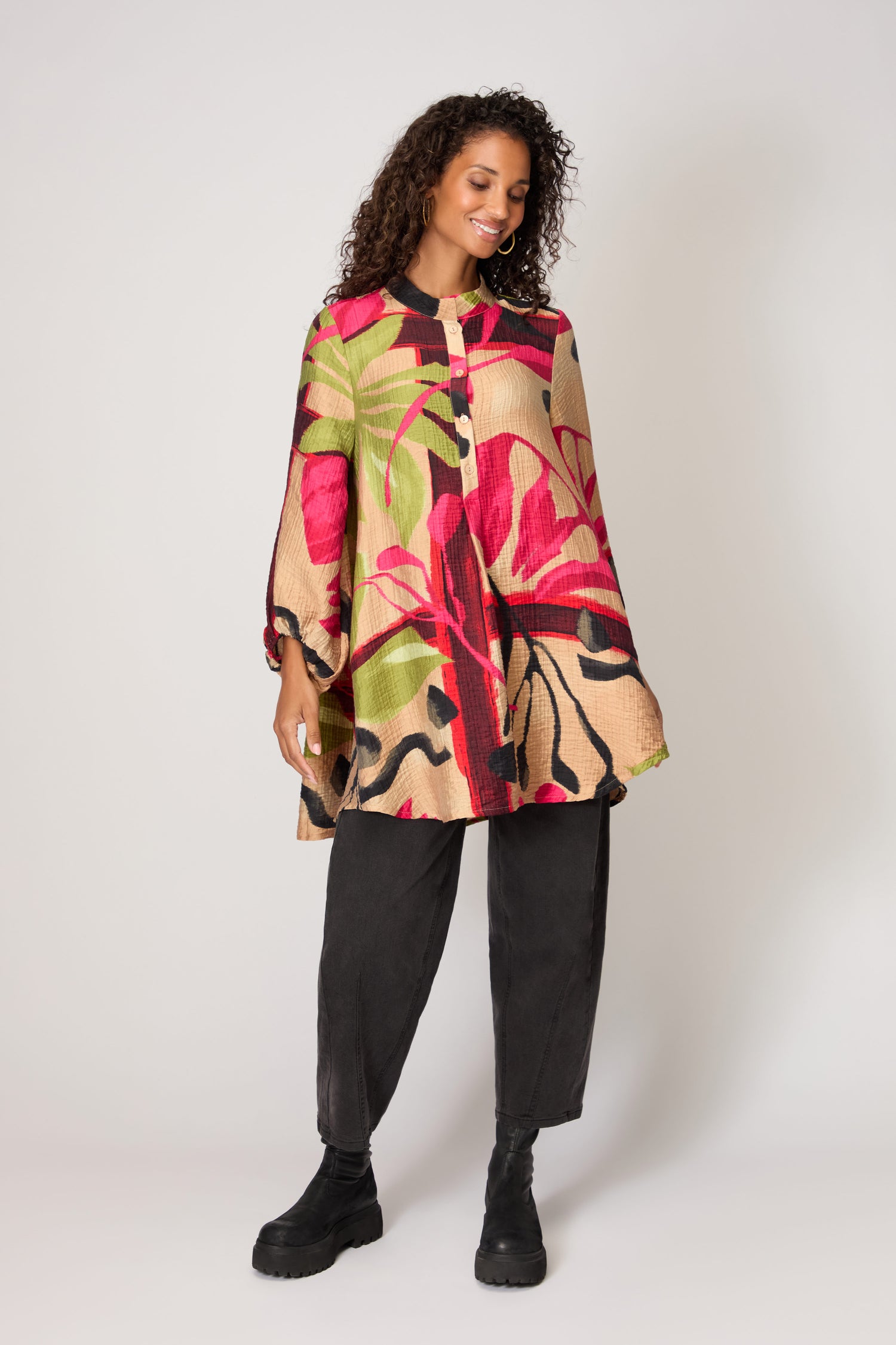 Crinkle Viscose Pink Print Tunic