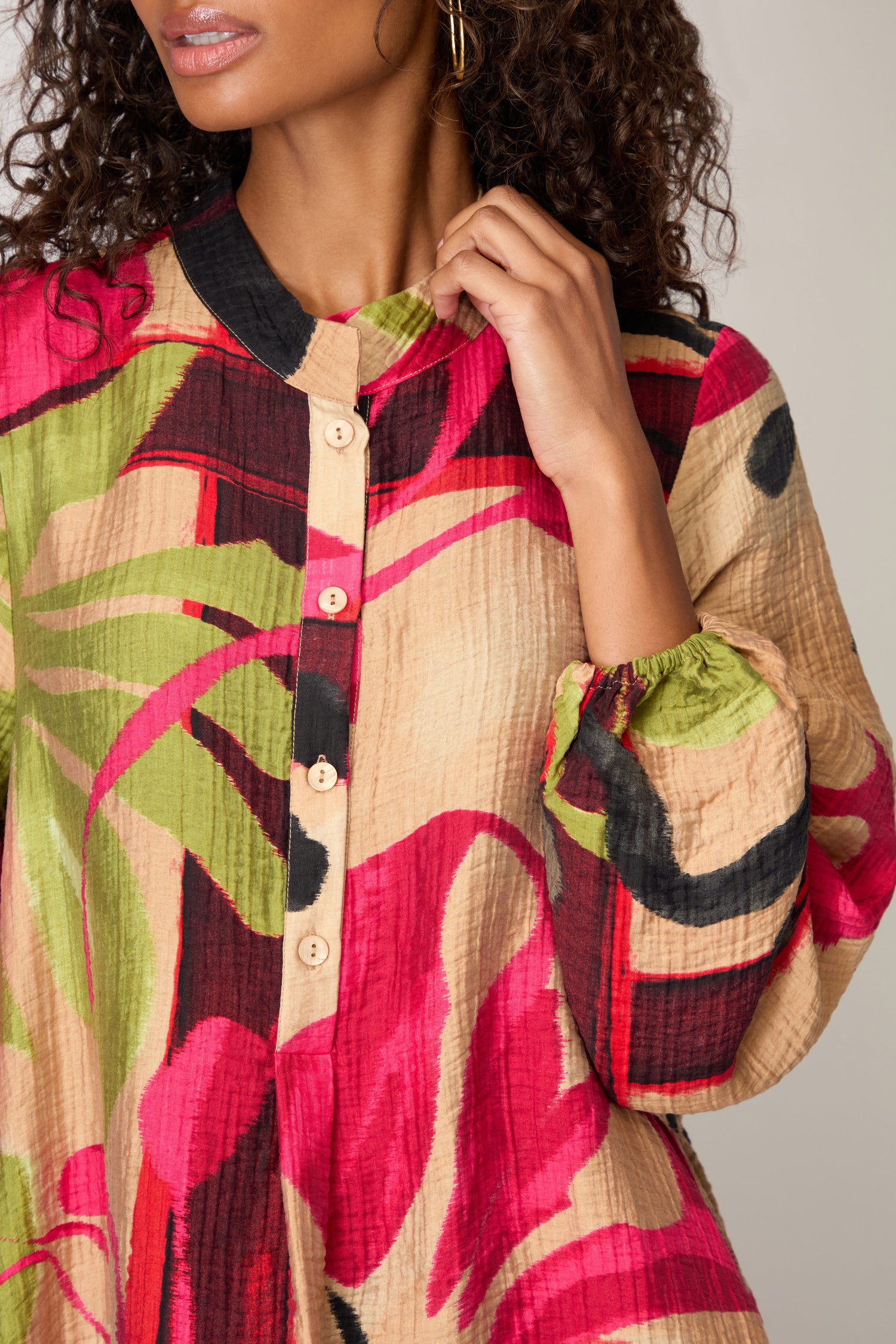 Crinkle Viscose Pink Print Tunic