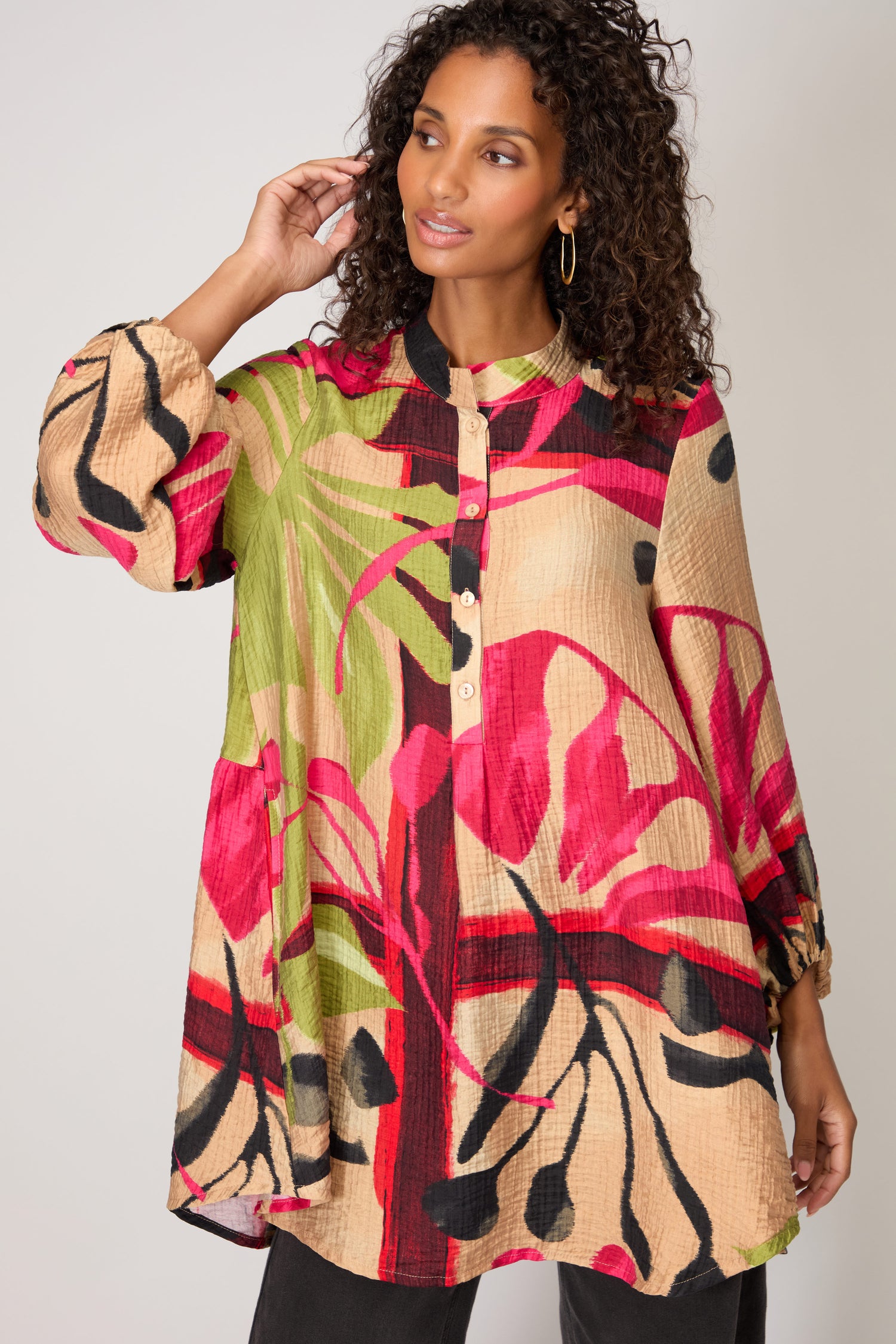 Crinkle Viscose Pink Print Tunic