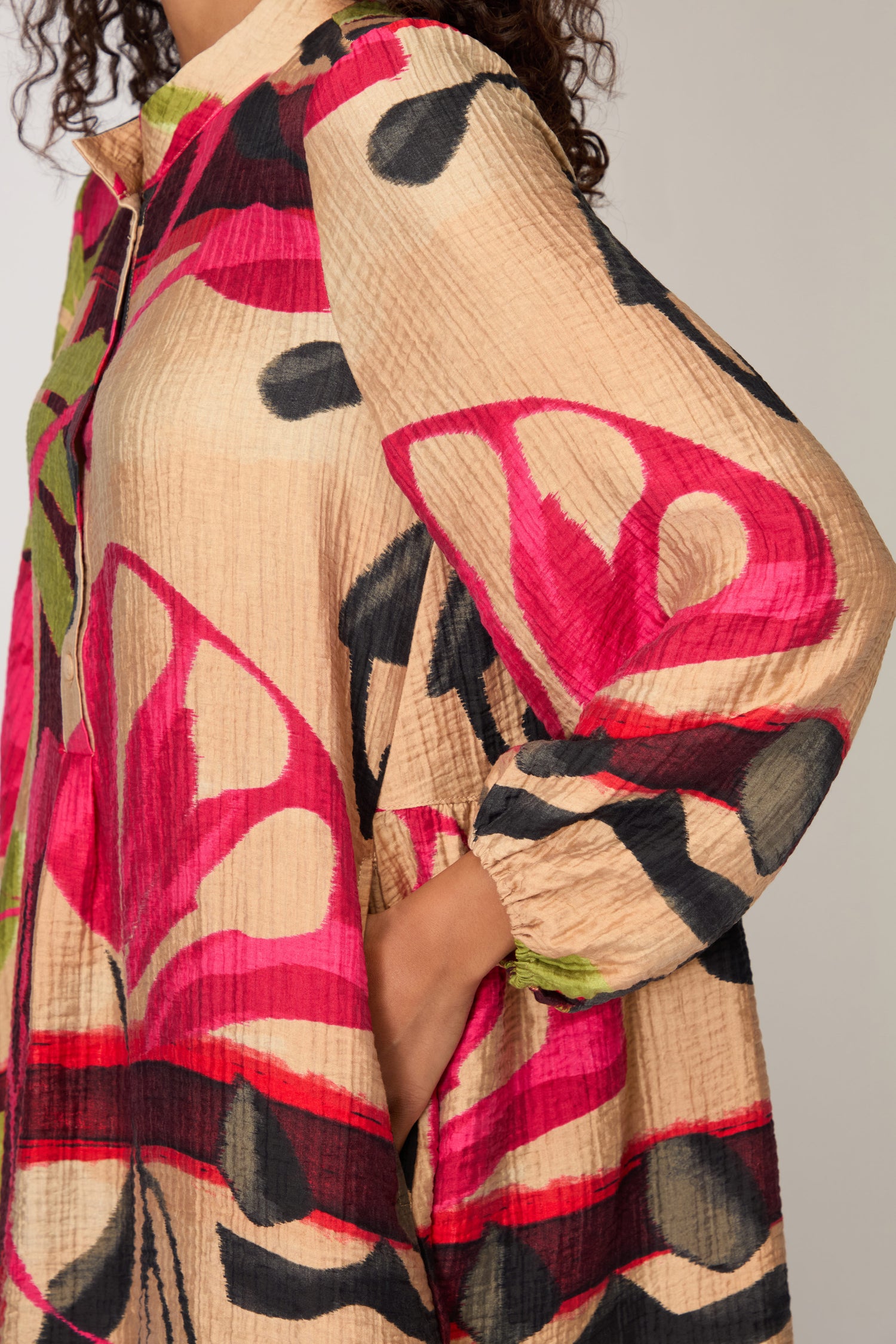 Crinkle Viscose Pink Print Tunic