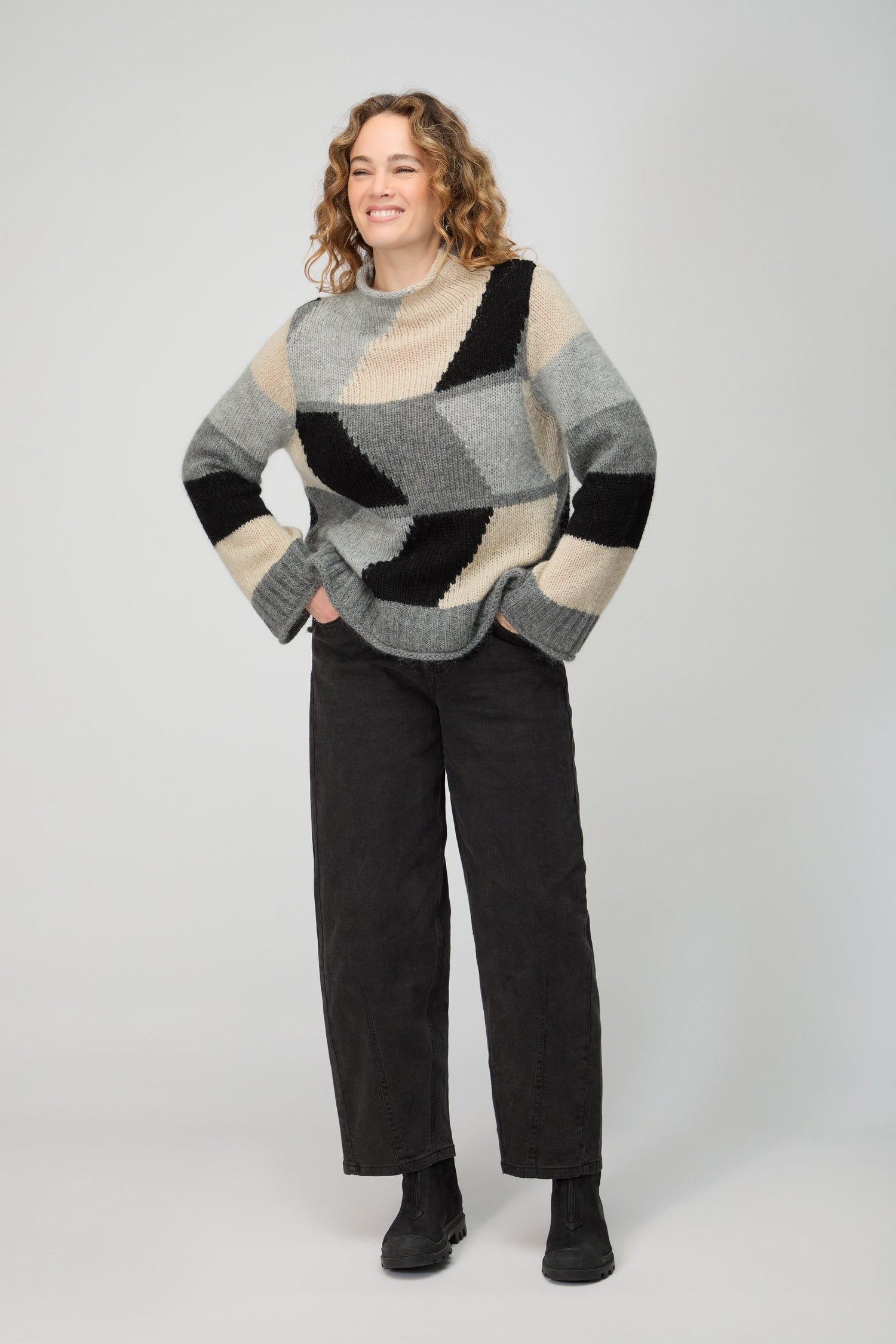 Grey Colour Block Knit