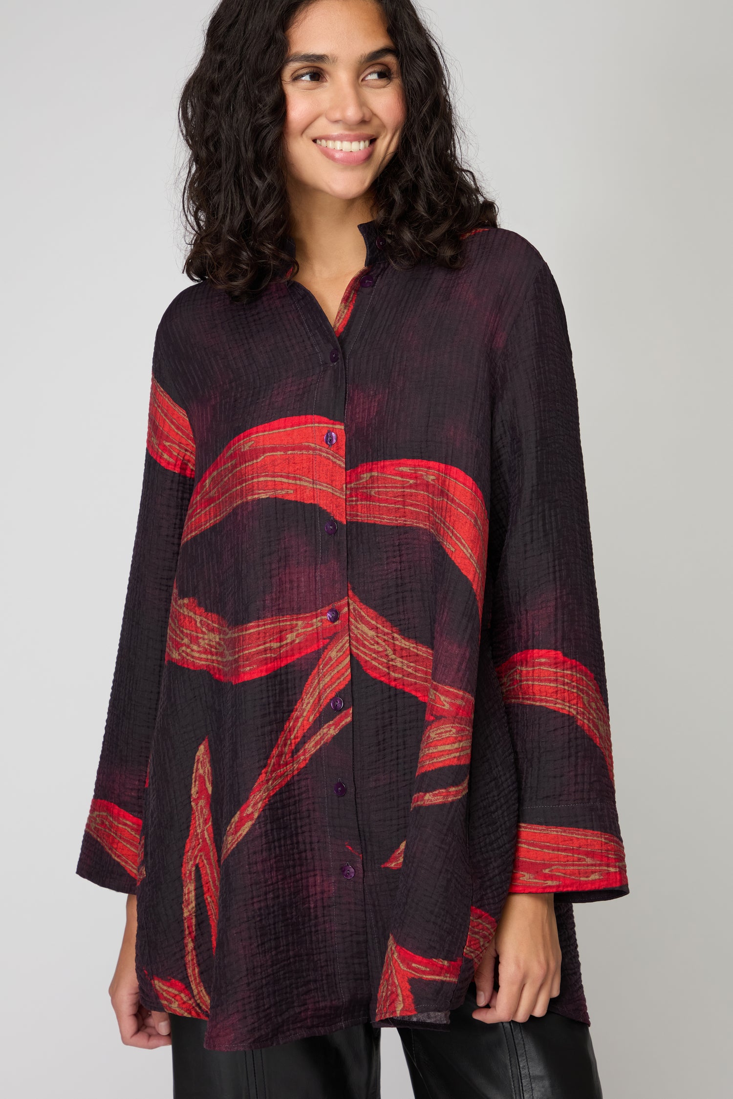 Ribbon Print Viscose Shirt