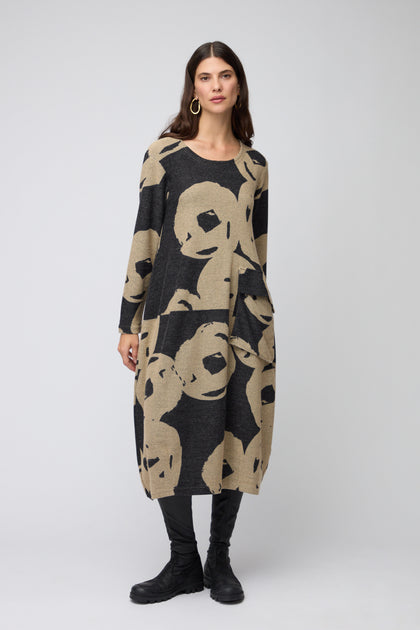 Grey Big Pocket Jacquard Dress