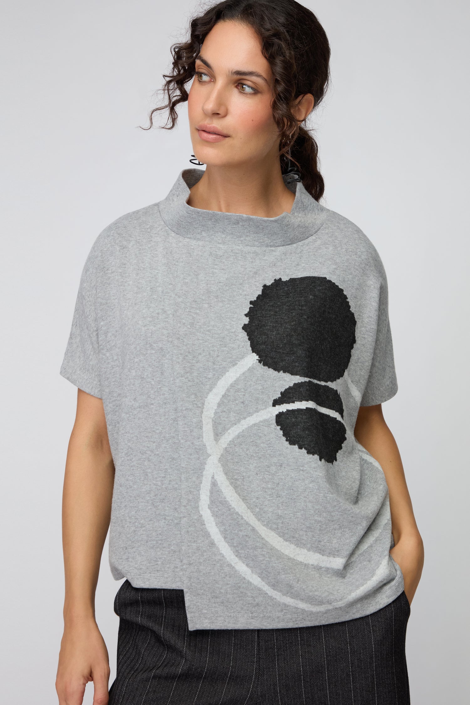 Swirl Print Stand Collar Jersey Top