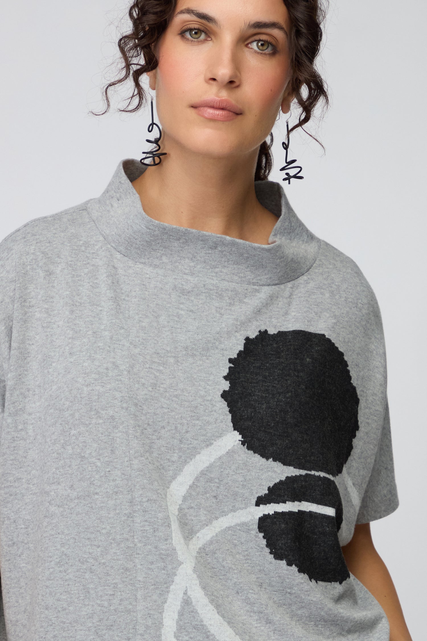 Swirl Print Stand Collar Jersey Top