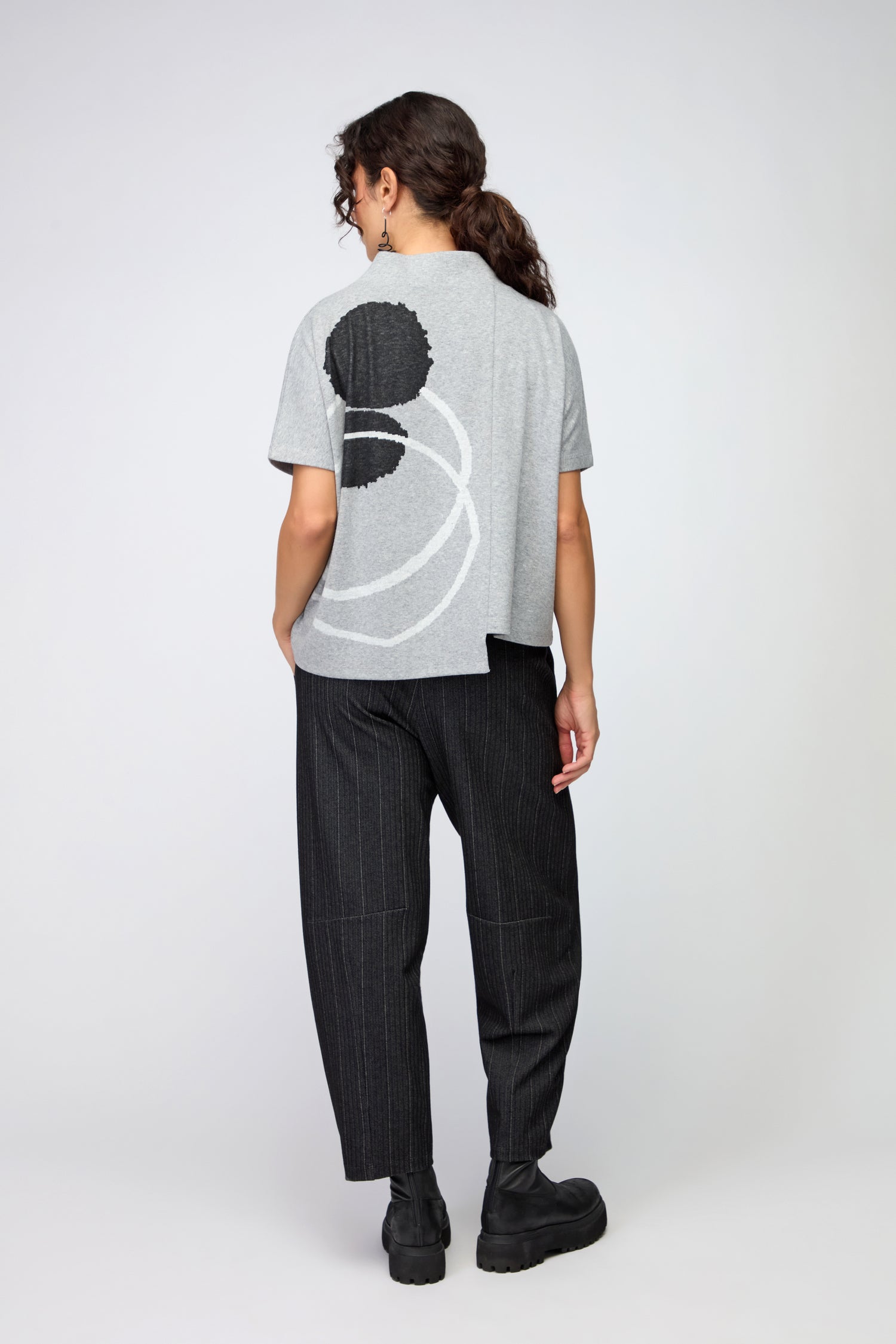 Swirl Print Stand Collar Jersey Top