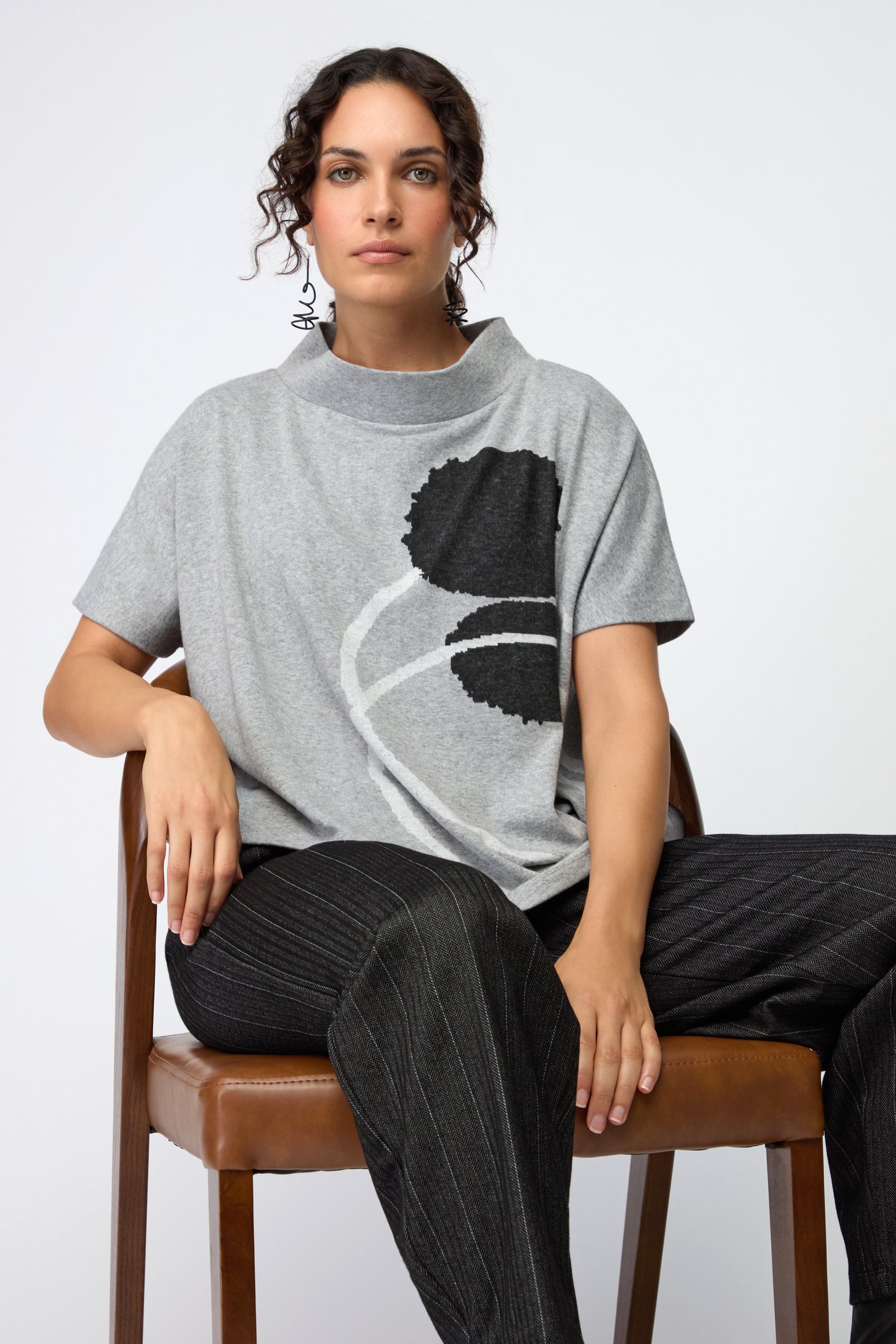 Swirl Print Stand Collar Jersey Top