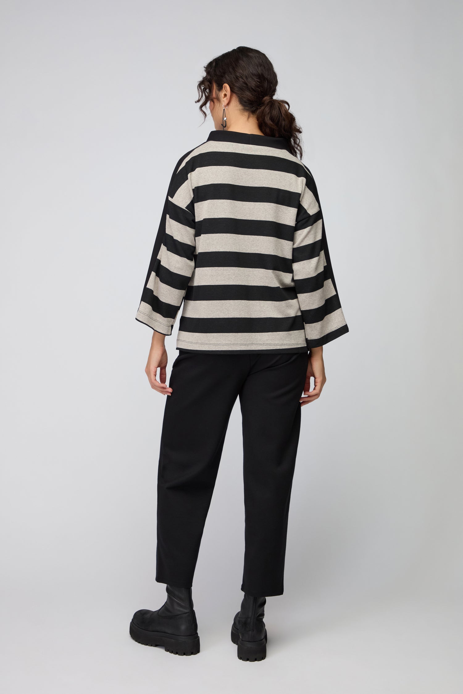 Stripe Stand Collar Jersey Top