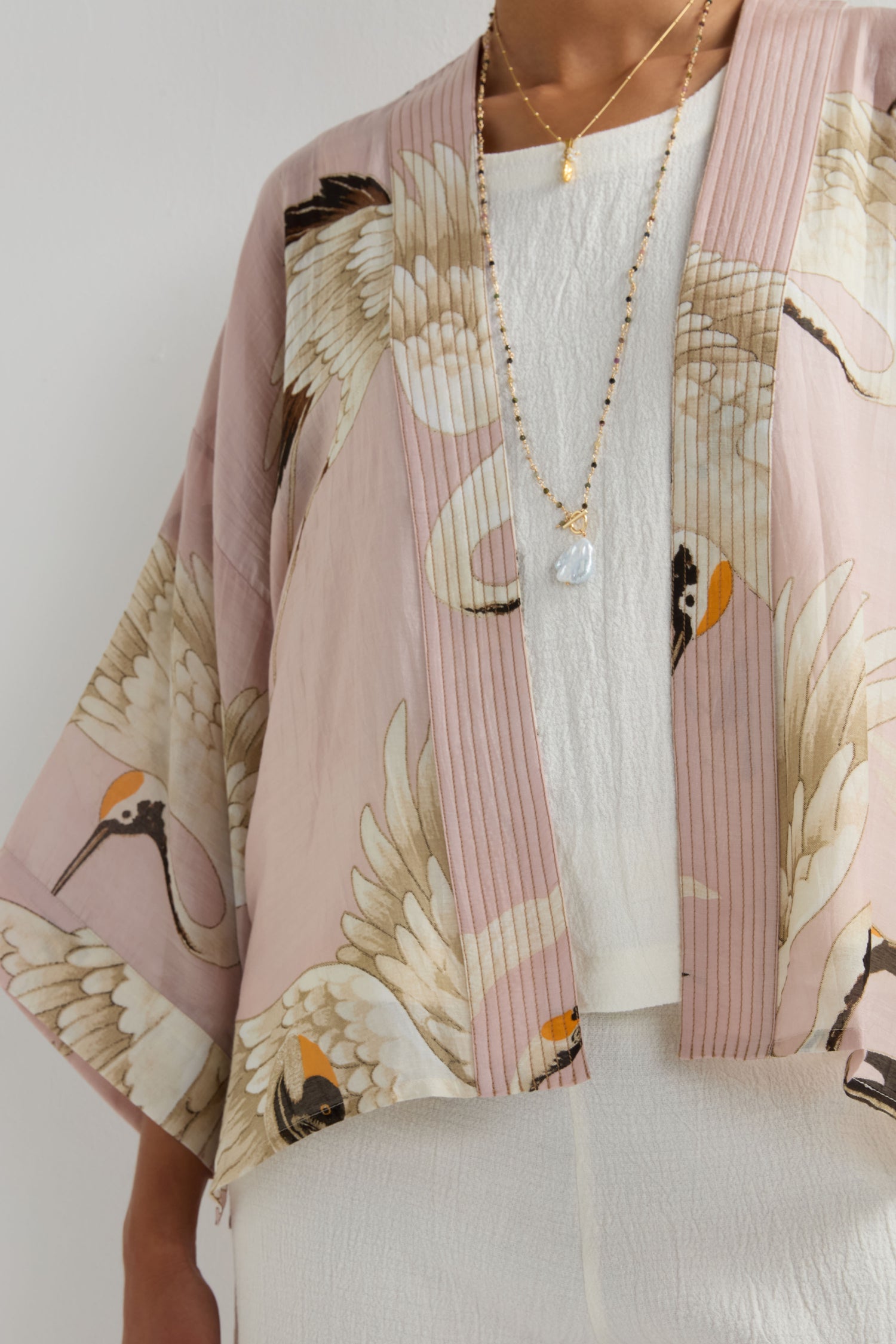 Stork Print Kimono