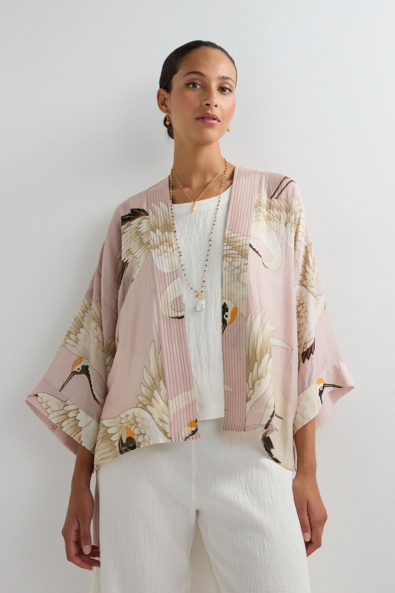 Stork Print Kimono