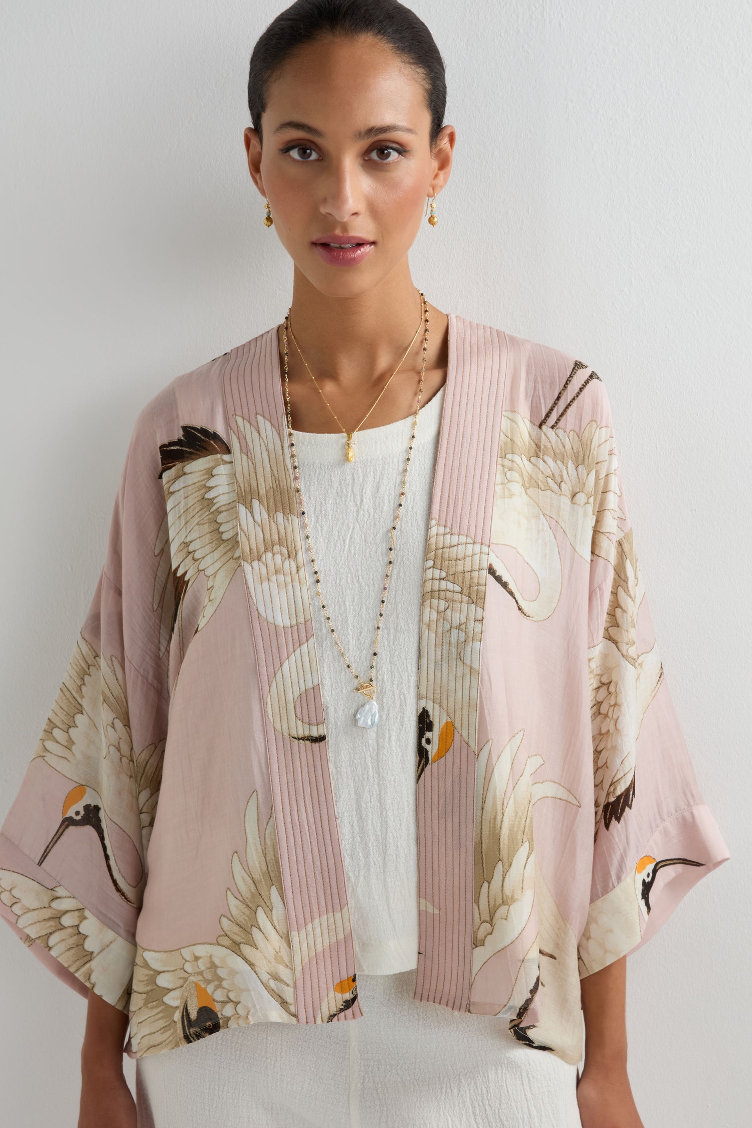 Stork Print Kimono