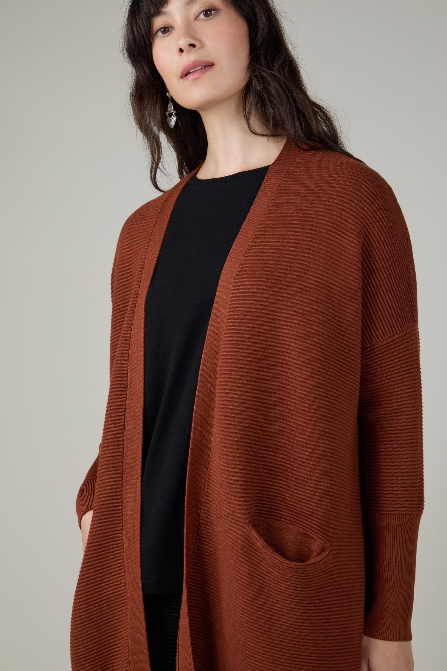 Conker Ribbed Cardi