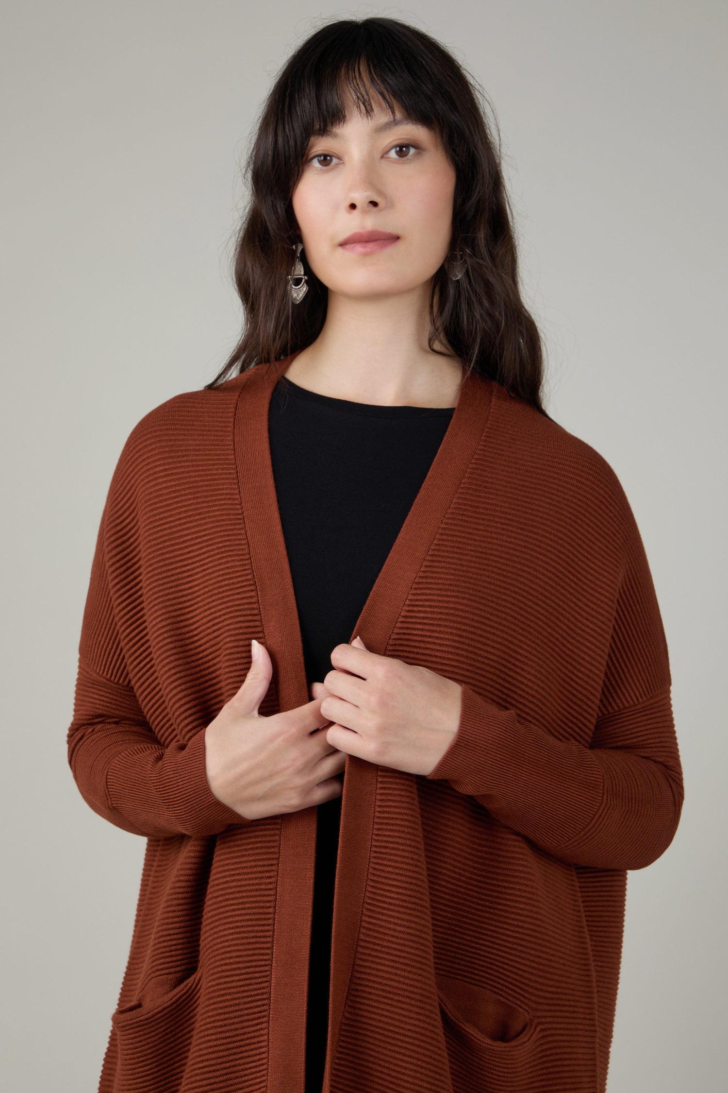 Conker Ribbed Cardi