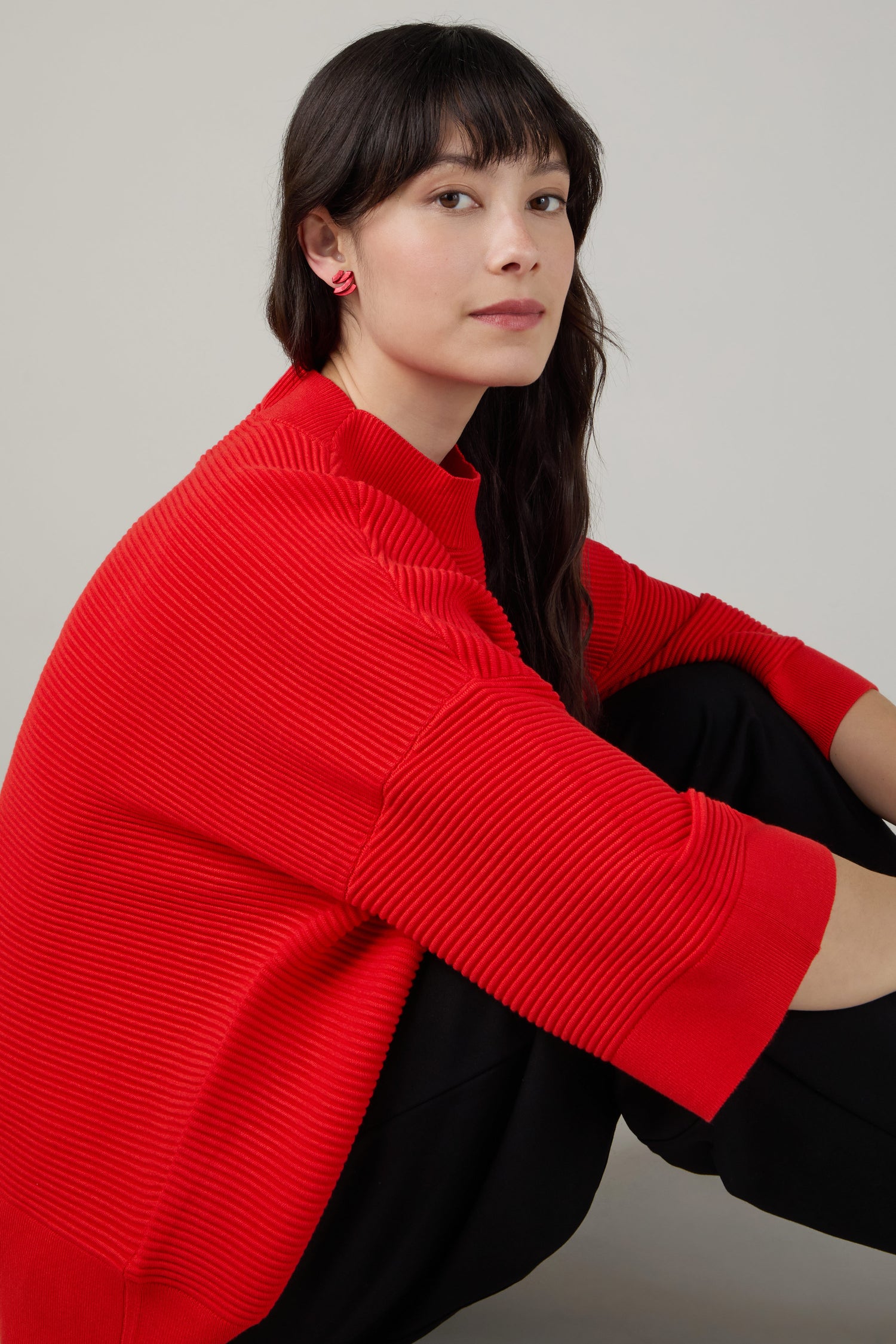 Wide Sleeve Ribbed Jumper