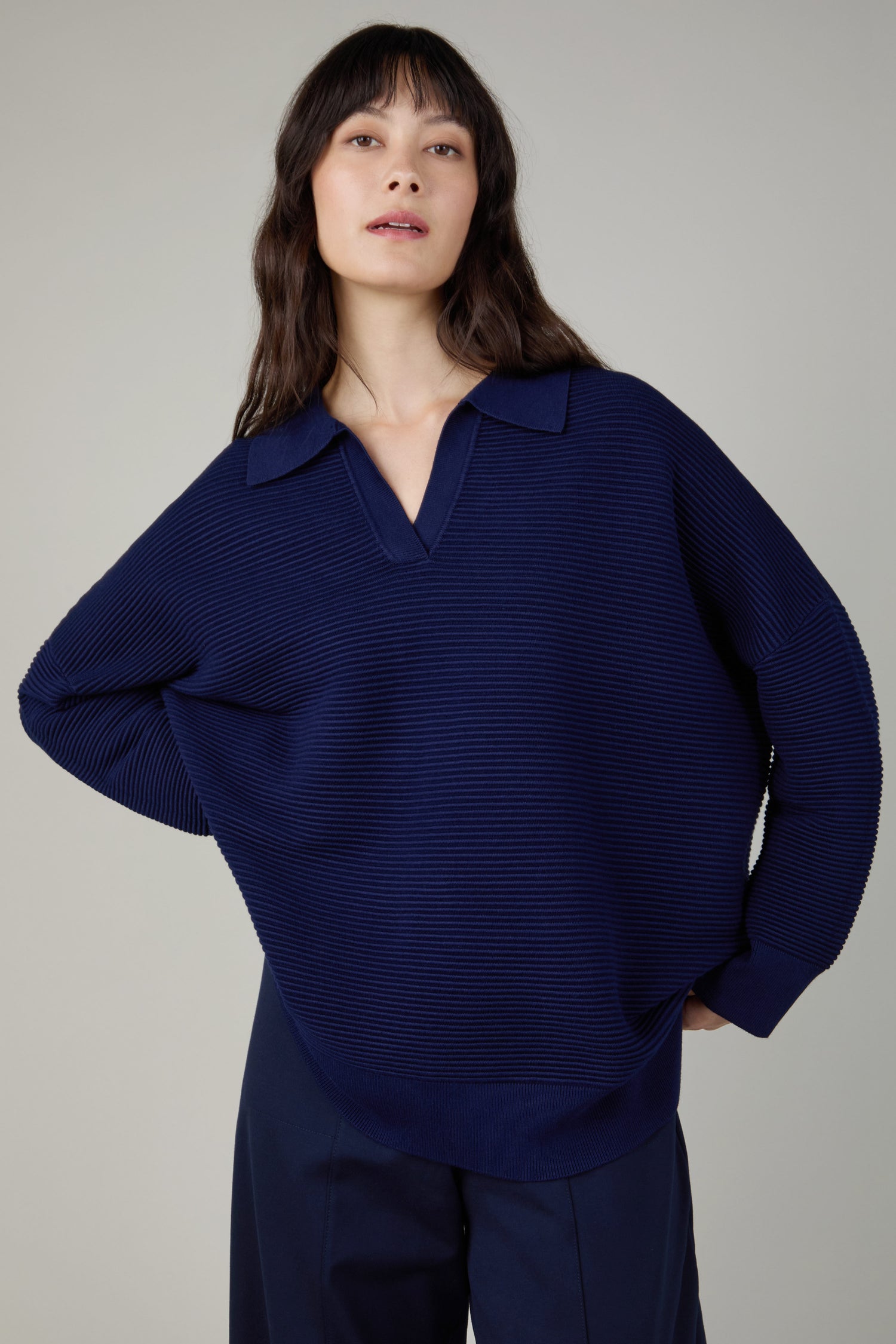 Collar Detail Ribbed Sweater