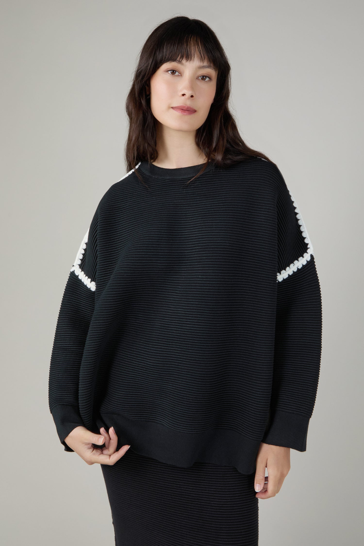 Piping Detail Ribbed Top