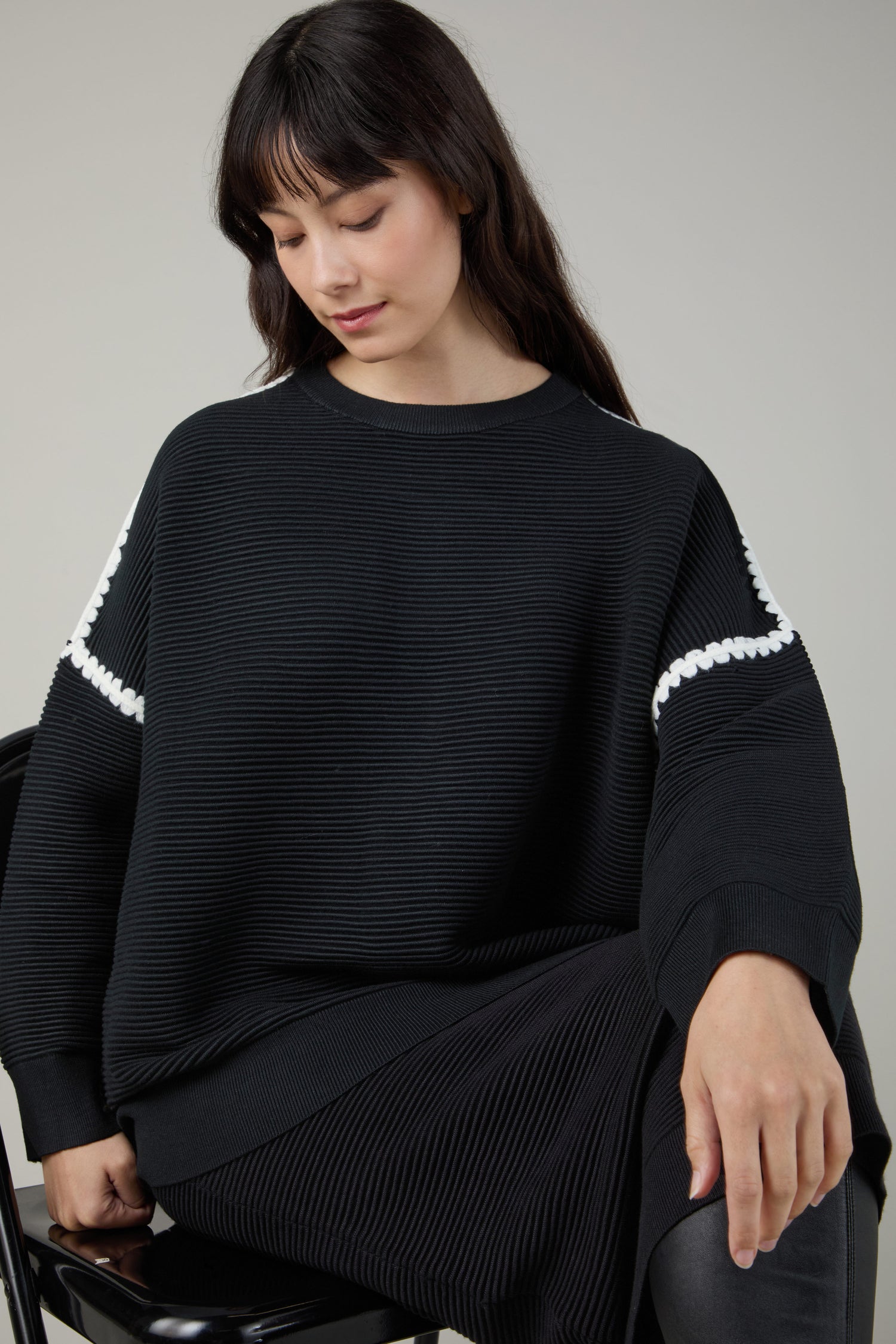 Piping Detail Ribbed Top