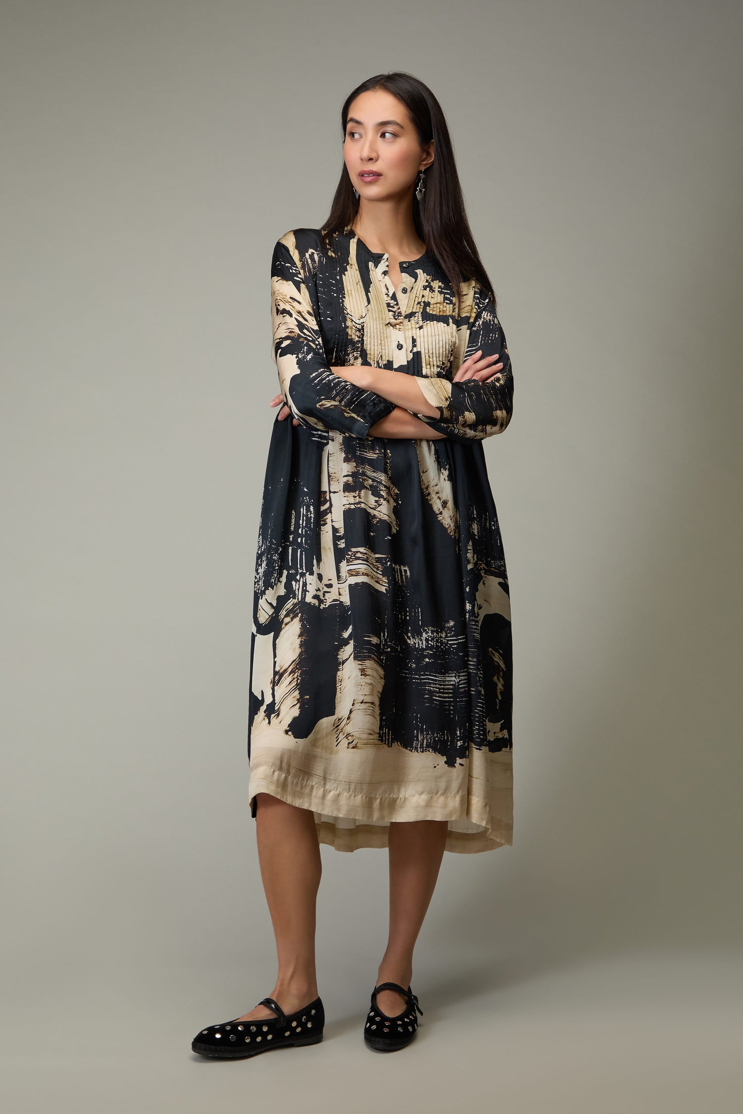 Pleated Print Cupro Dress