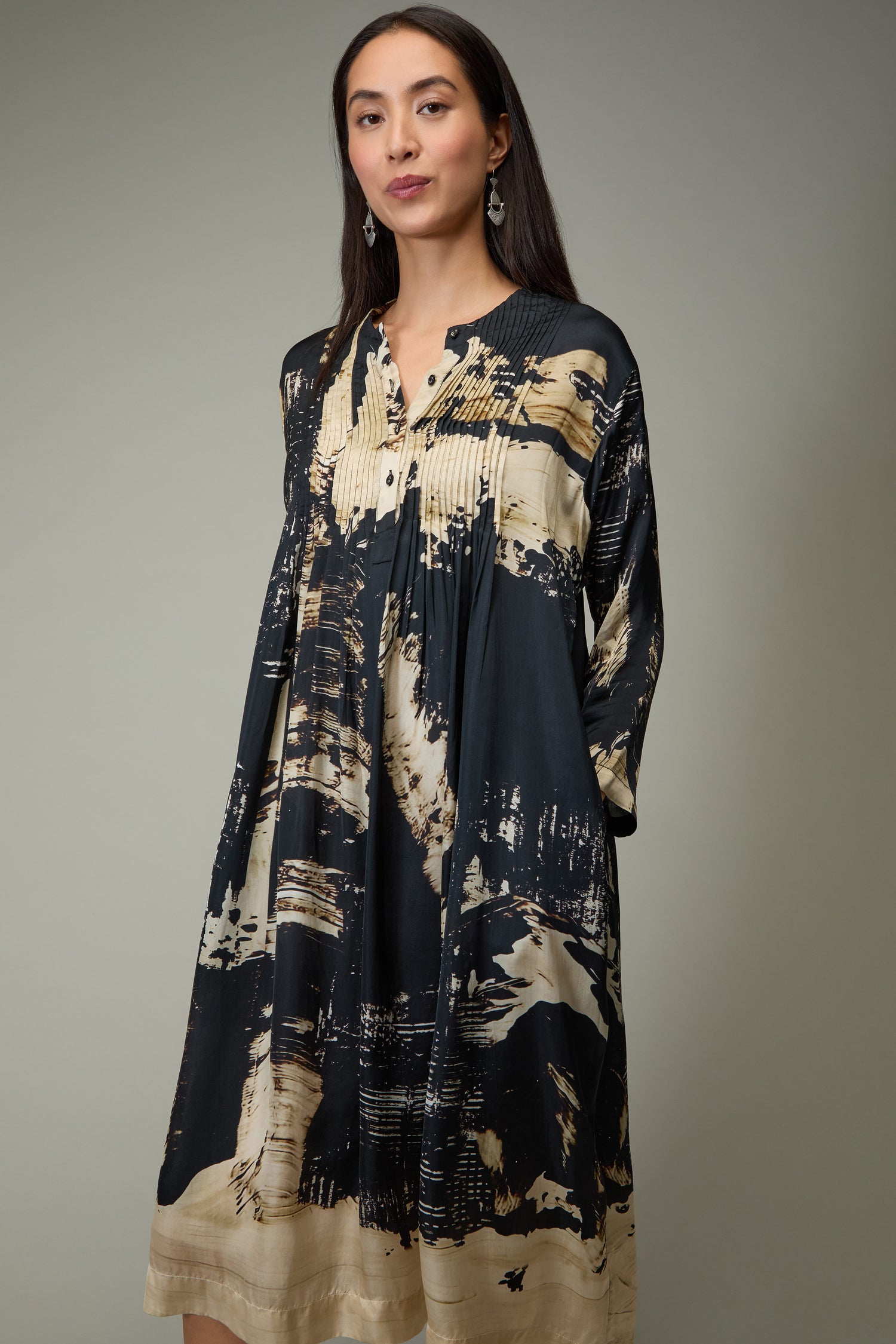 Pleated Print Cupro Dress