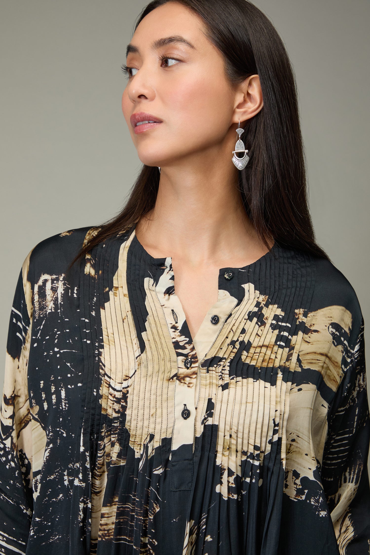 Pleated Print Cupro Dress