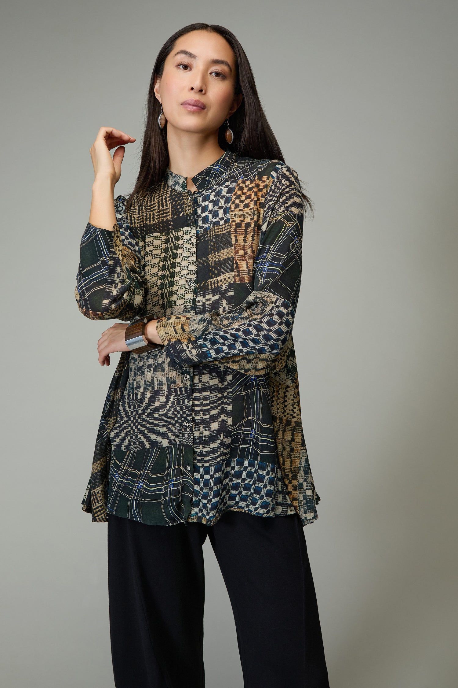 Multi Patchwork Flared Shirt