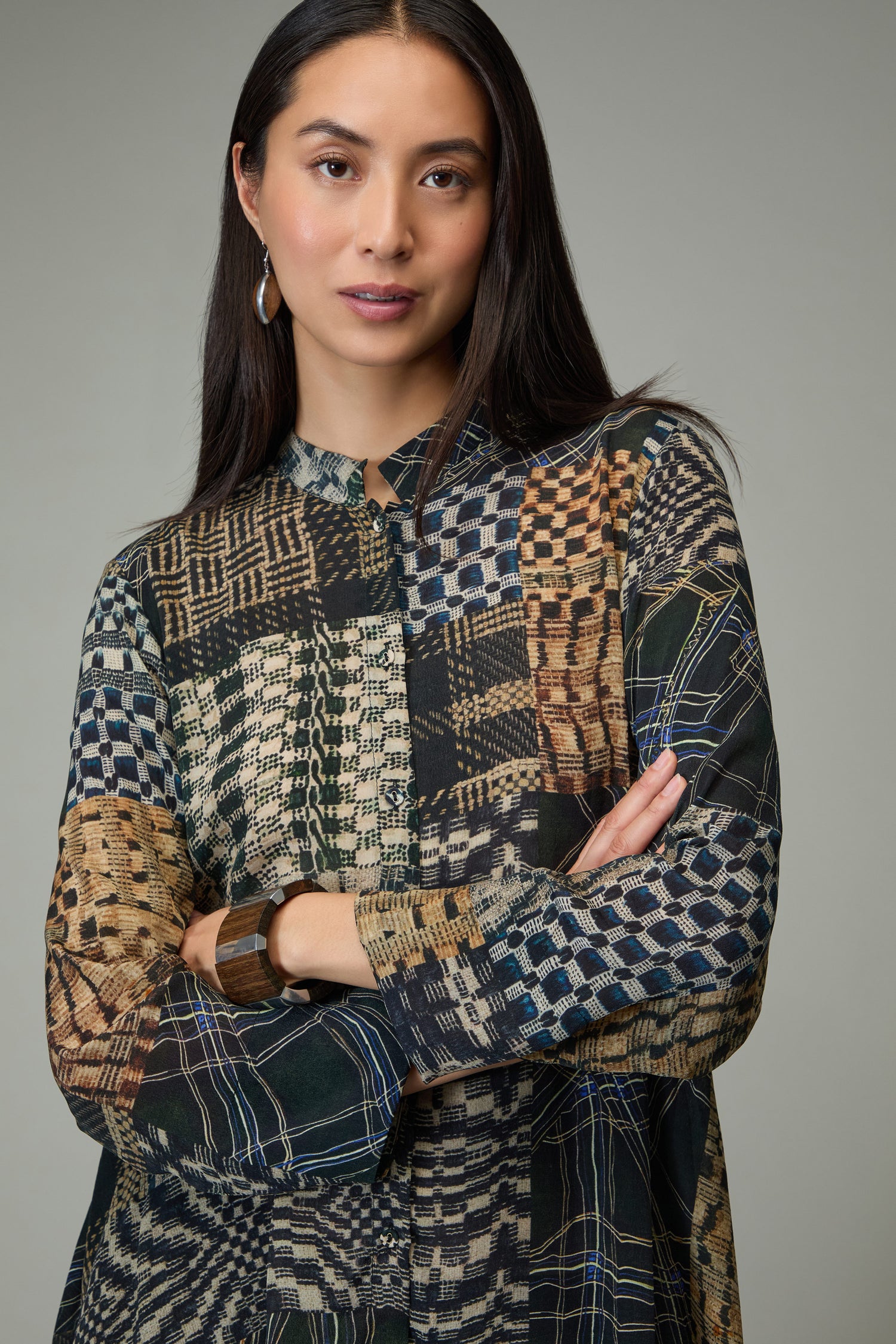 Multi Patchwork Flared Shirt