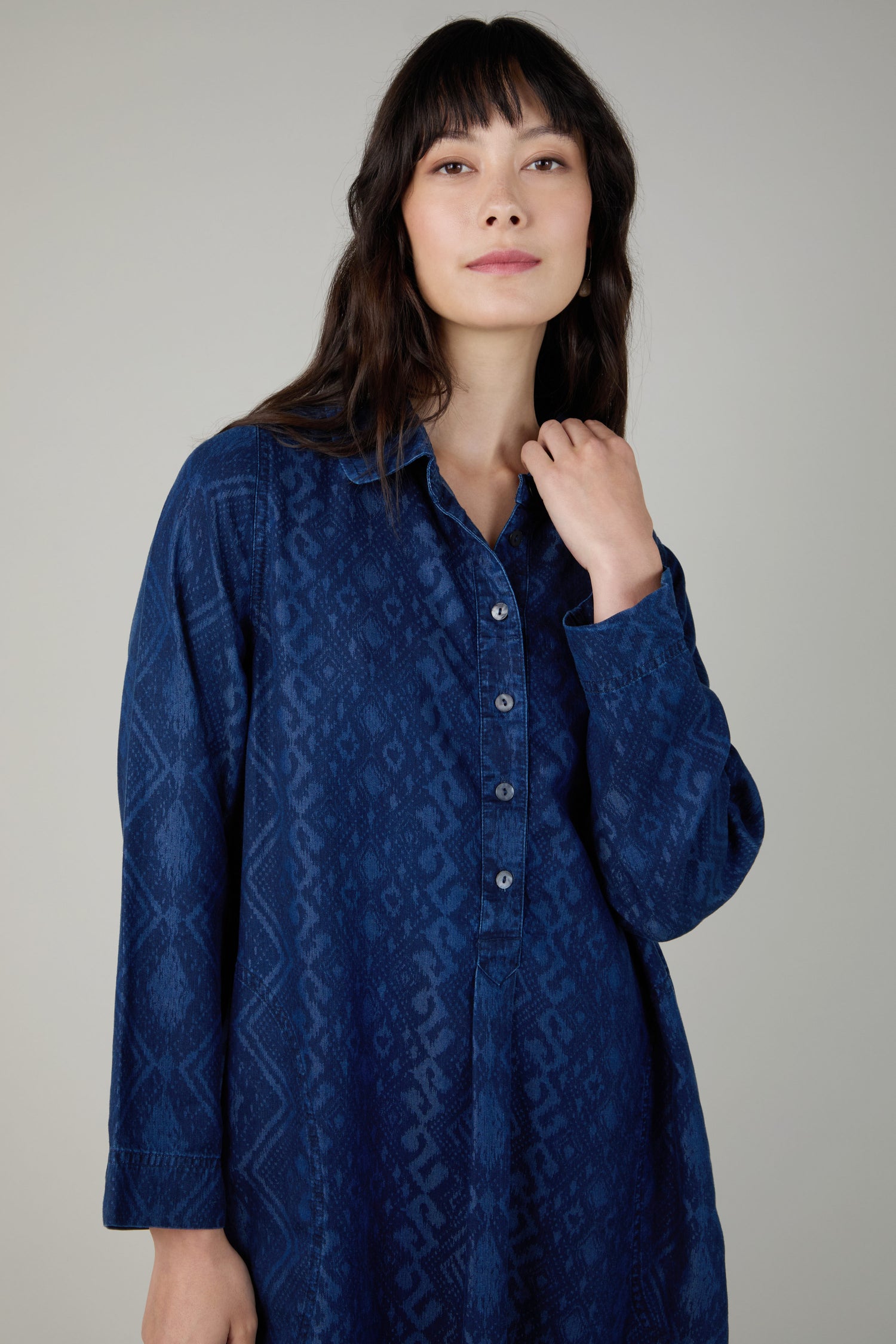 Dark Denim Diamond Patchwork Print Dress