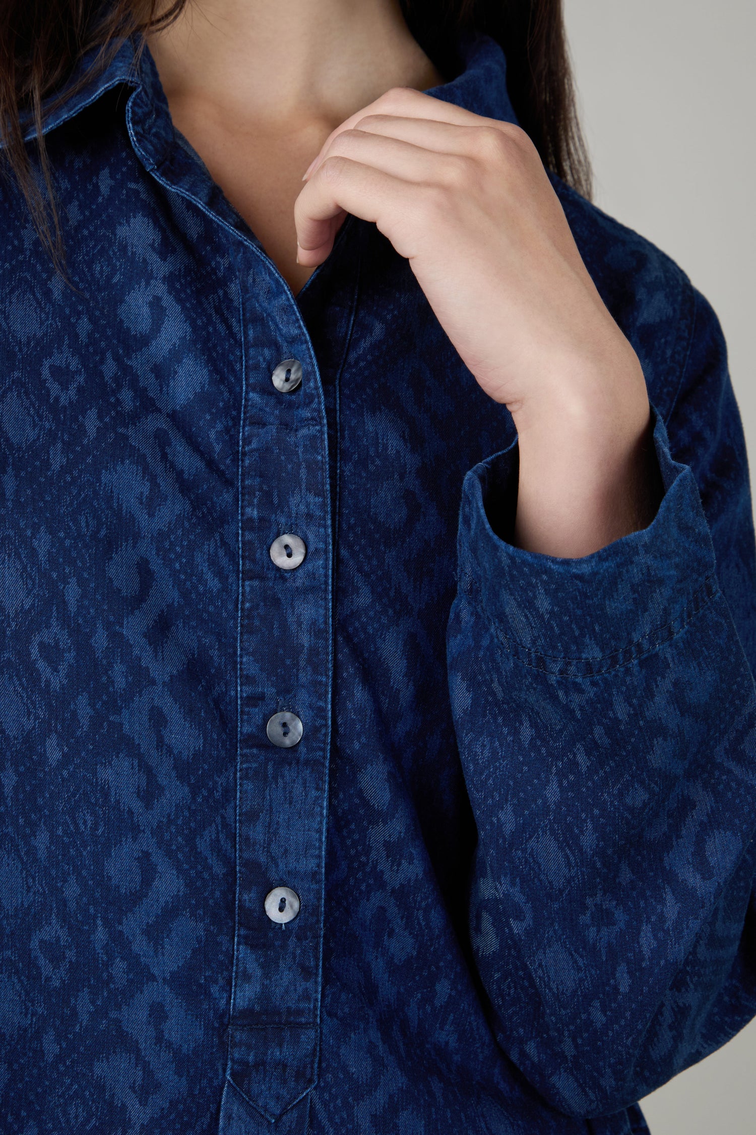 Dark Denim Diamond Patchwork Print Dress