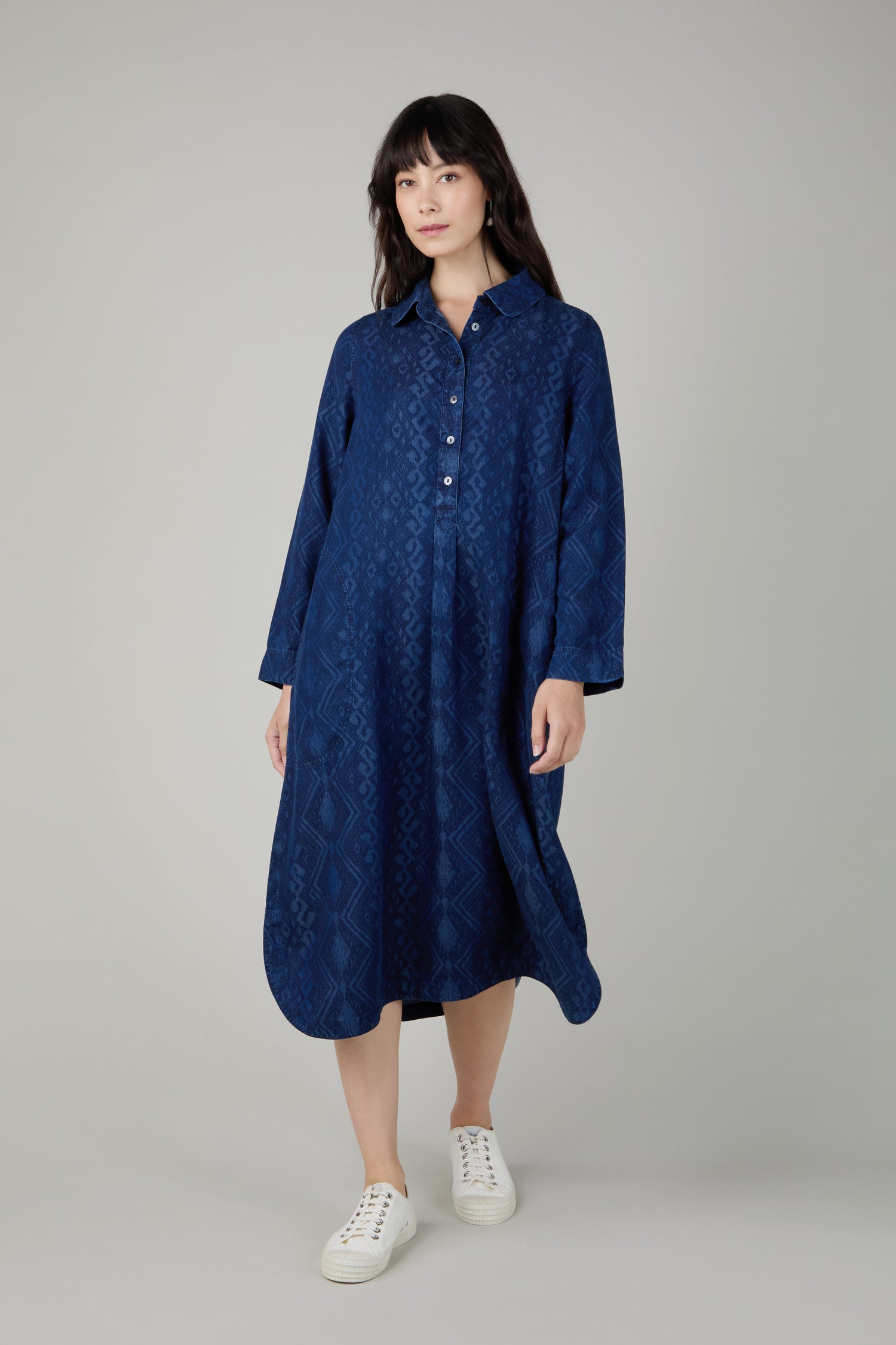 Dark Denim Diamond Patchwork Print Dress