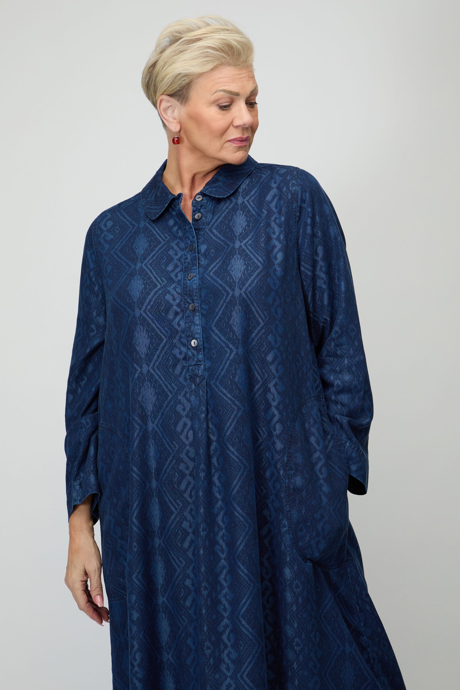 Dark Denim Diamond Patchwork Print Dress