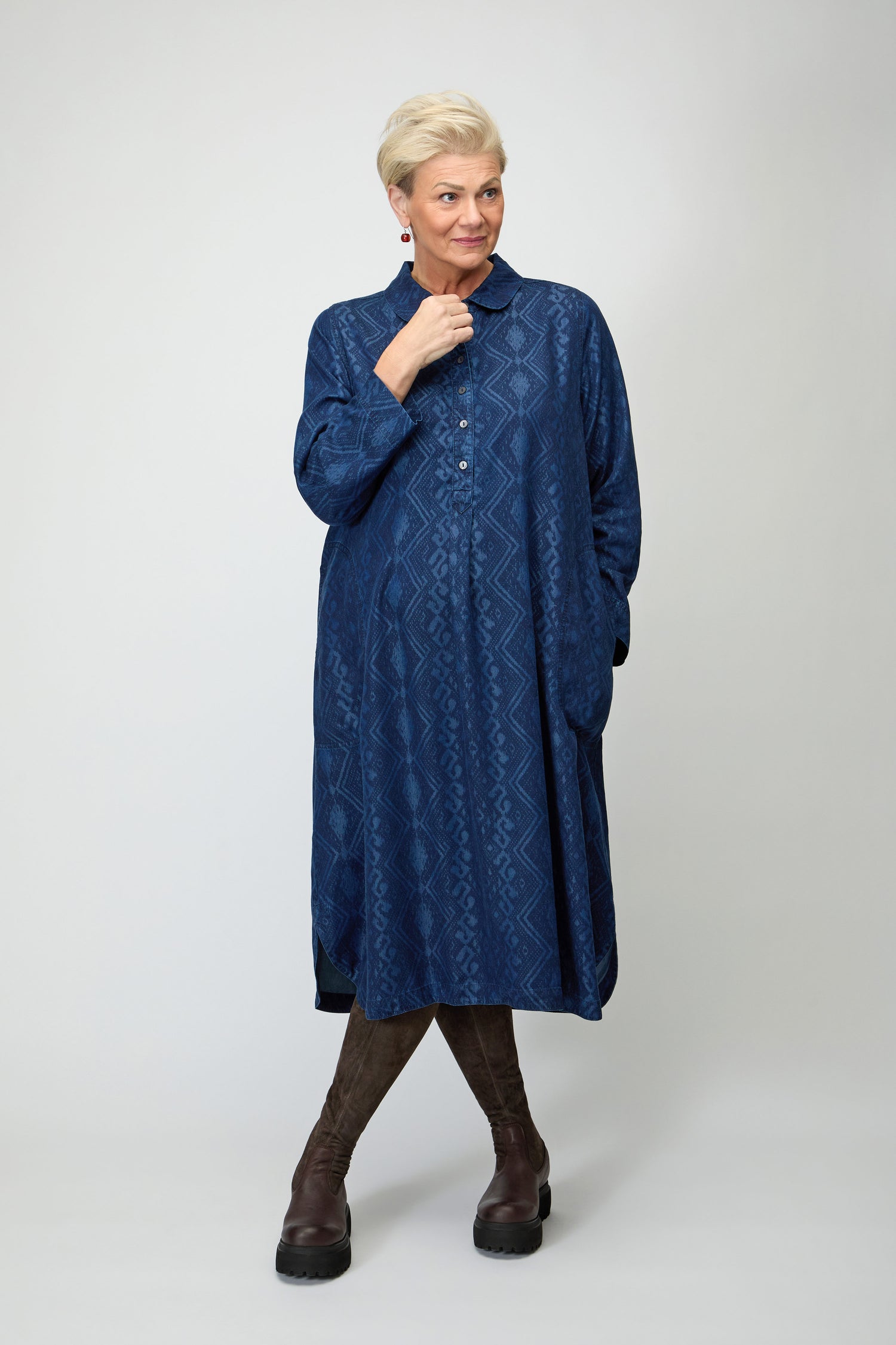 Dark Denim Diamond Patchwork Print Dress