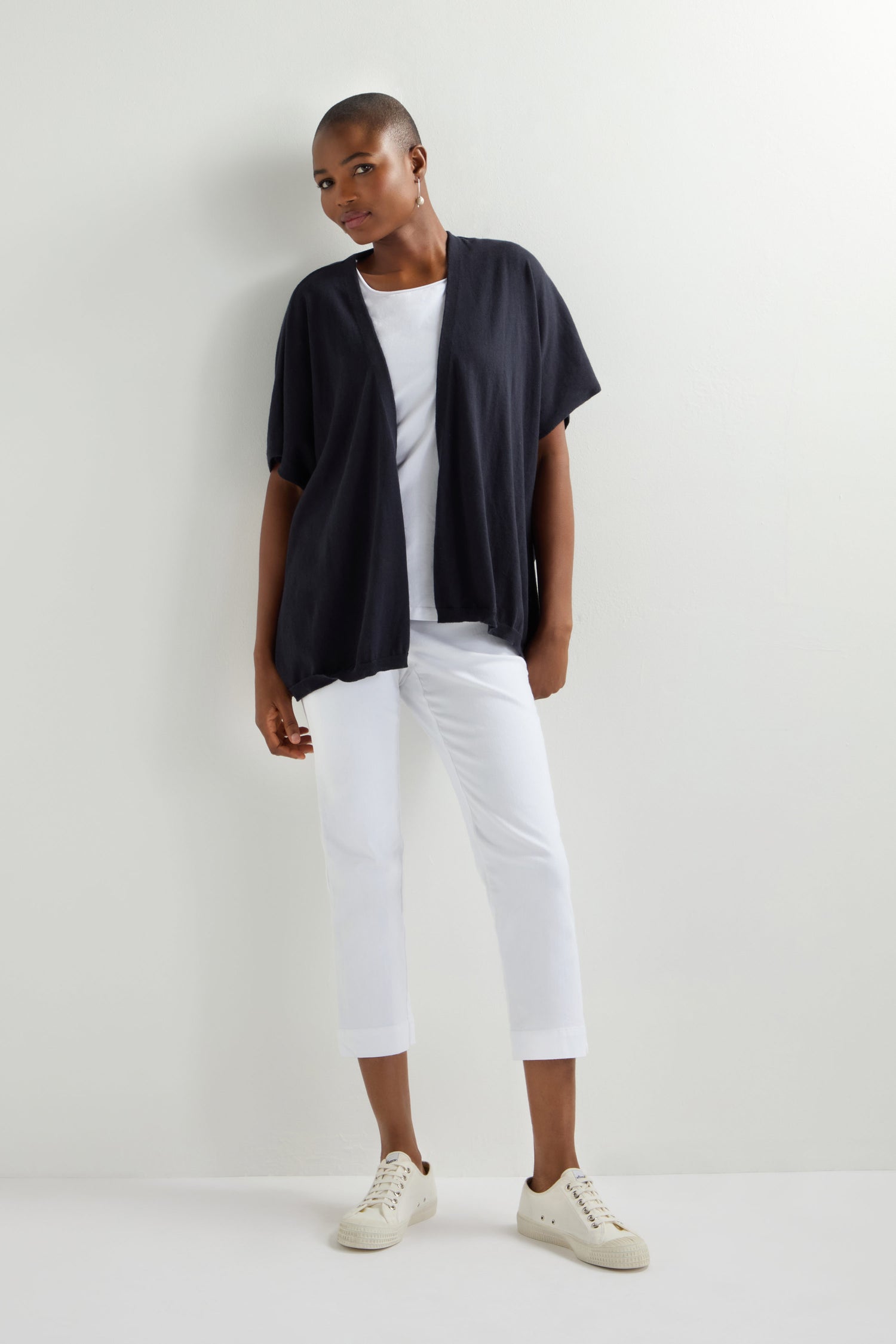 White Stretch Cotton Slim Trousers