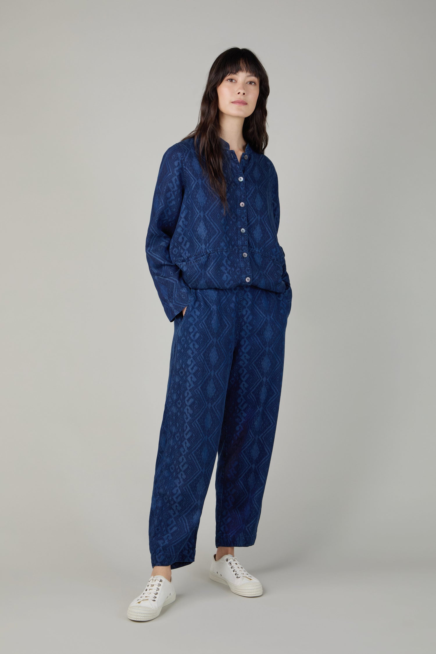 Dark Denim Diamond Patchwork Print Bubble Trousers