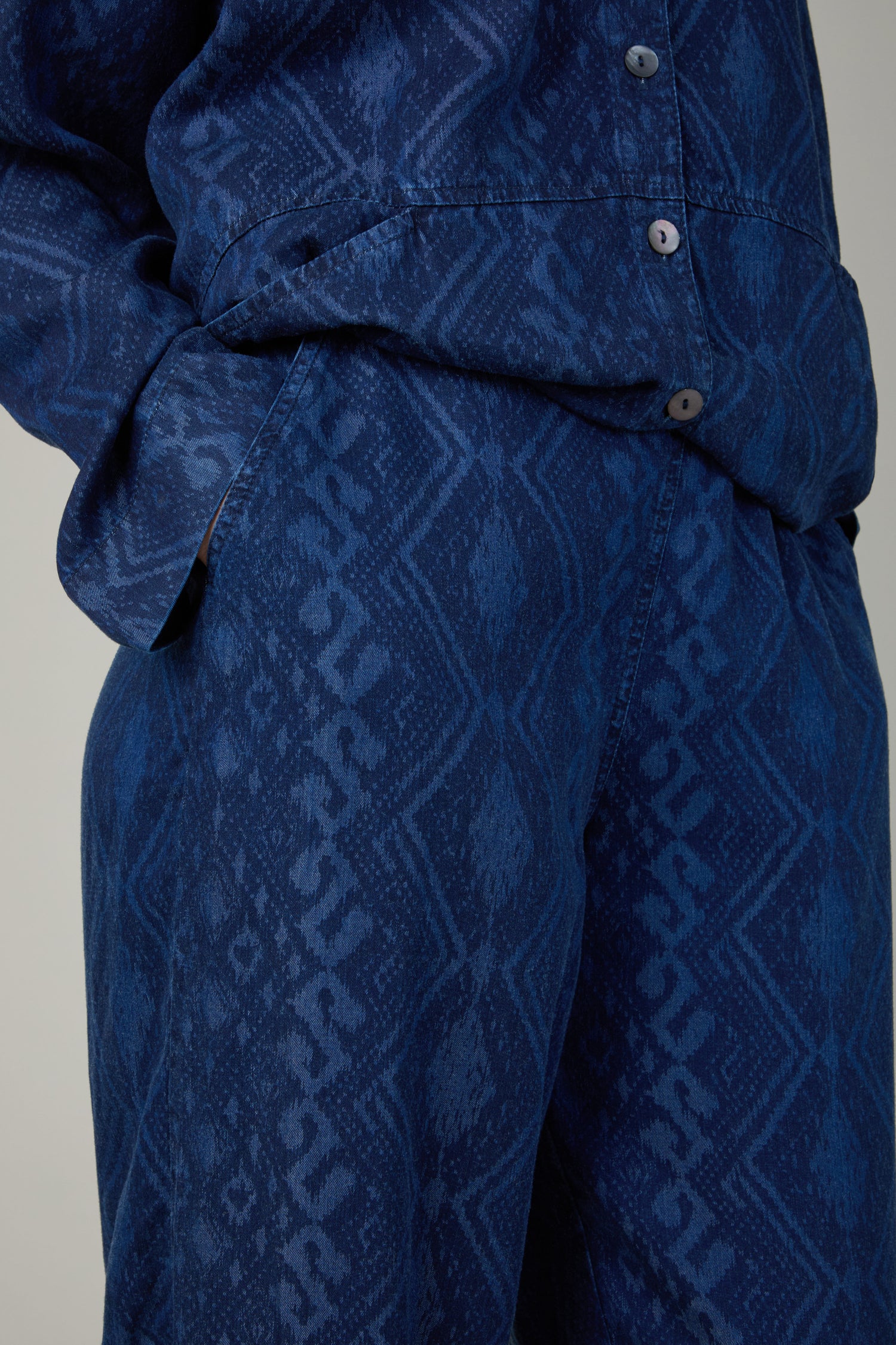 Dark Denim Diamond Patchwork Print Bubble Trousers