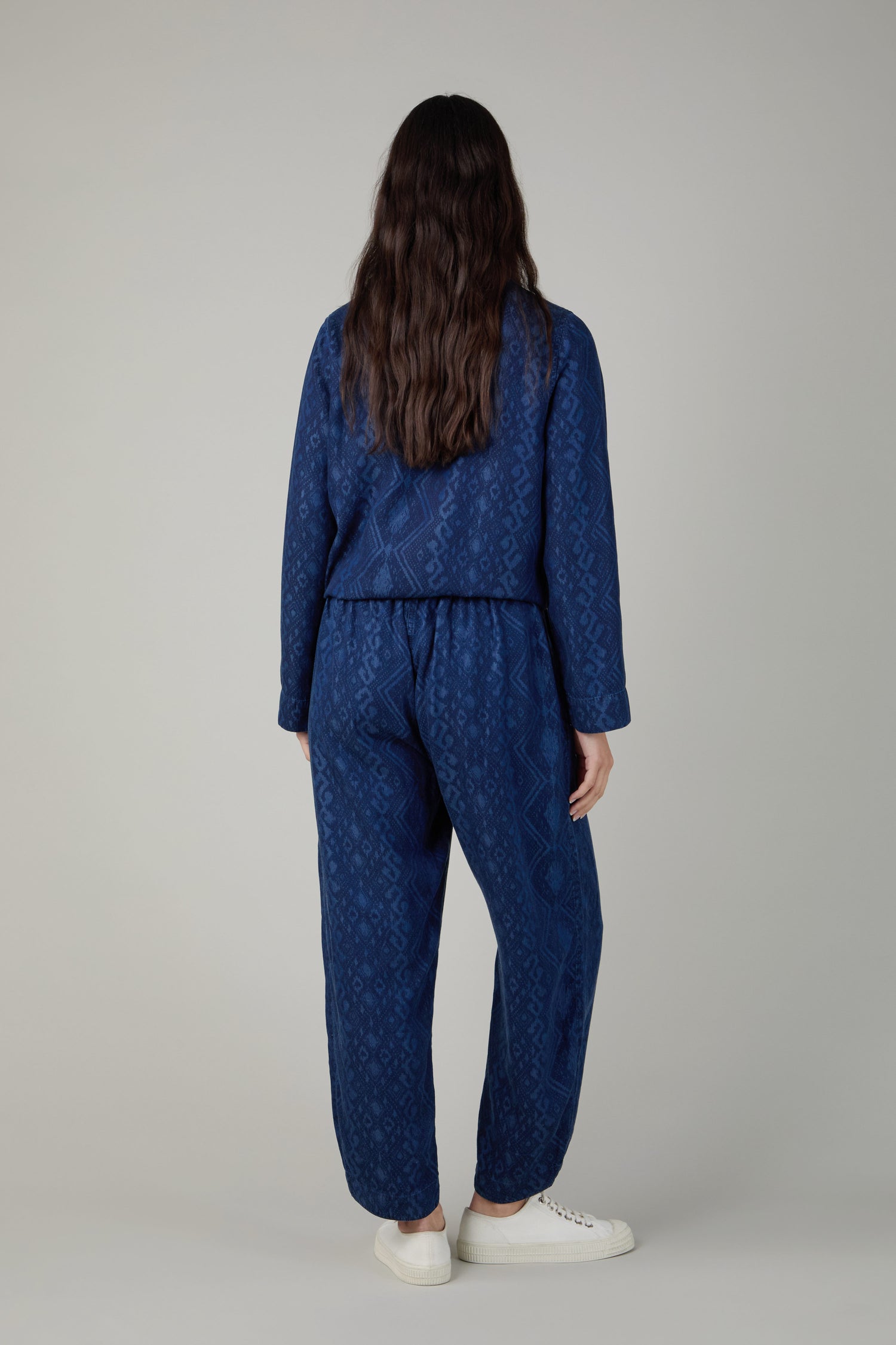 Dark Denim Diamond Patchwork Print Bubble Trousers