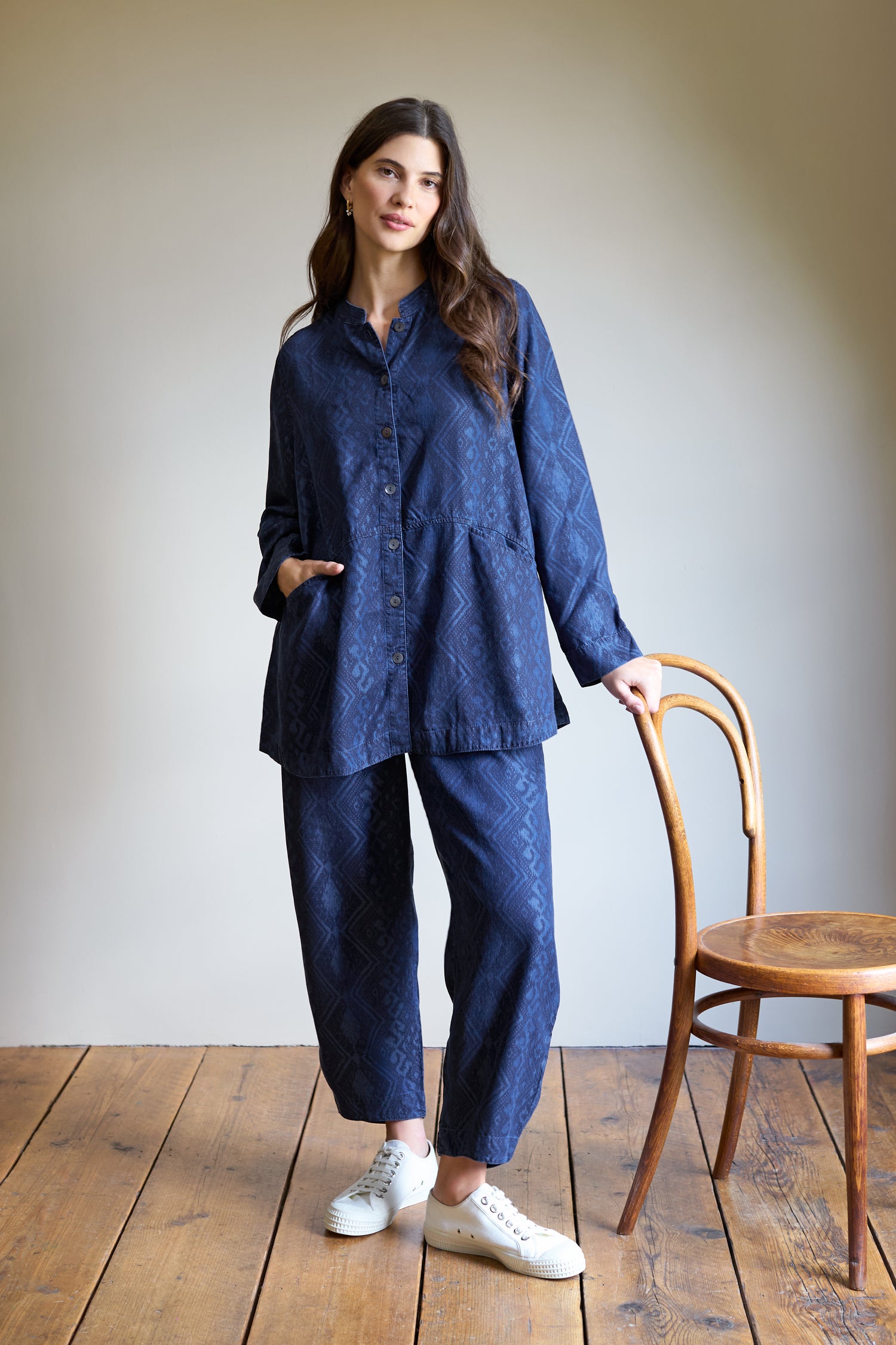 Dark Denim Diamond Patchwork Print Bubble Trousers