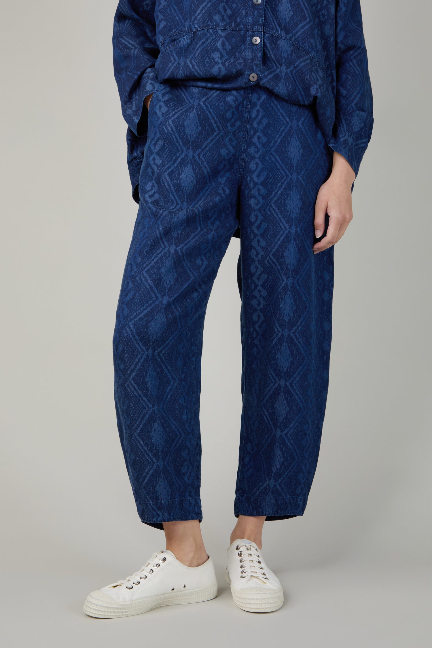 Dark Denim Diamond Patchwork Print Bubble Trousers