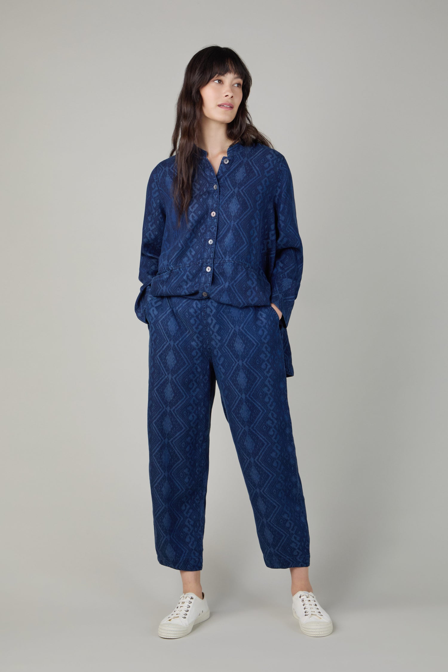 Dark Denim Diamond Patchwork Print Bubble Trousers