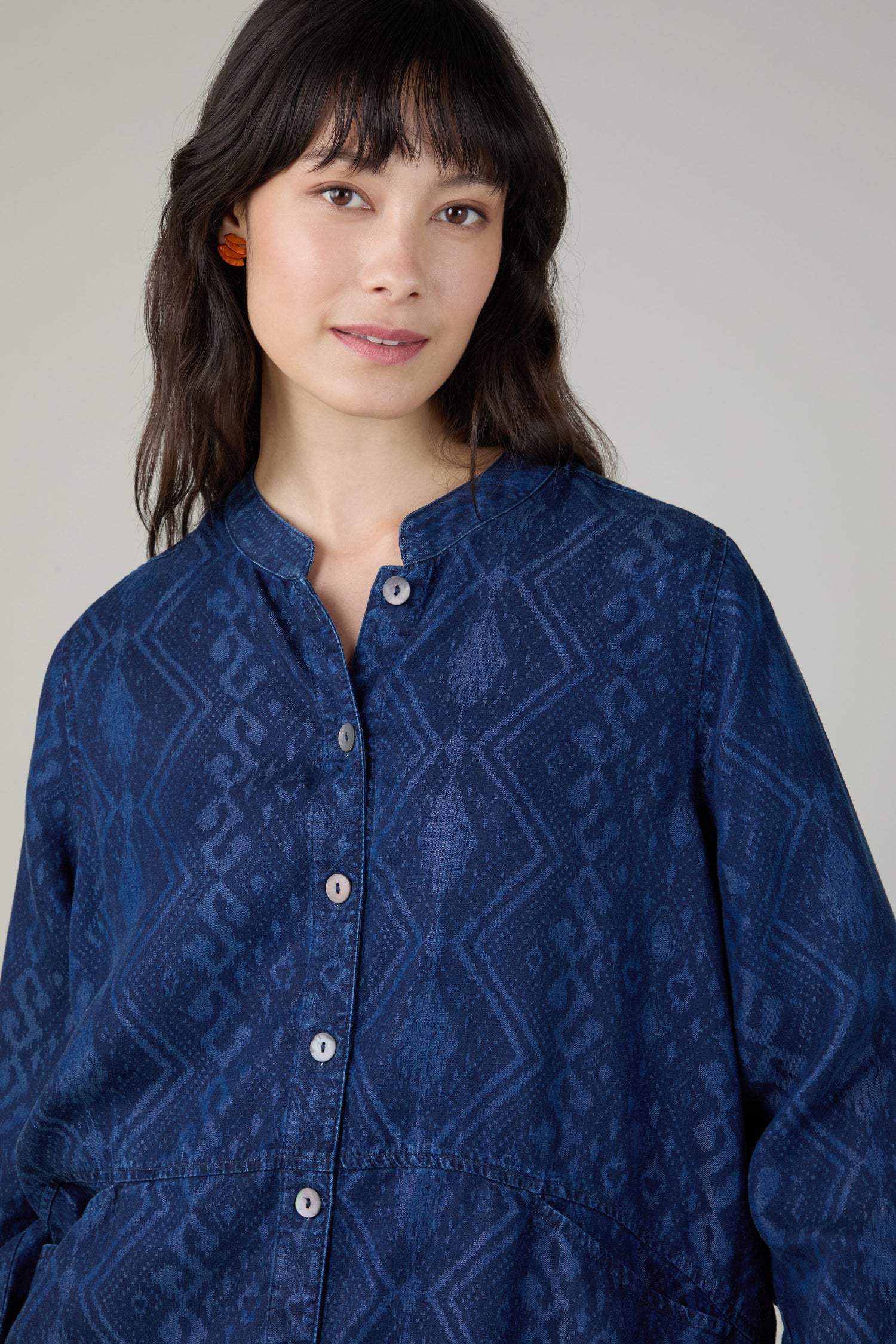 Dark Denim Diamond Patchwork Print Shirt