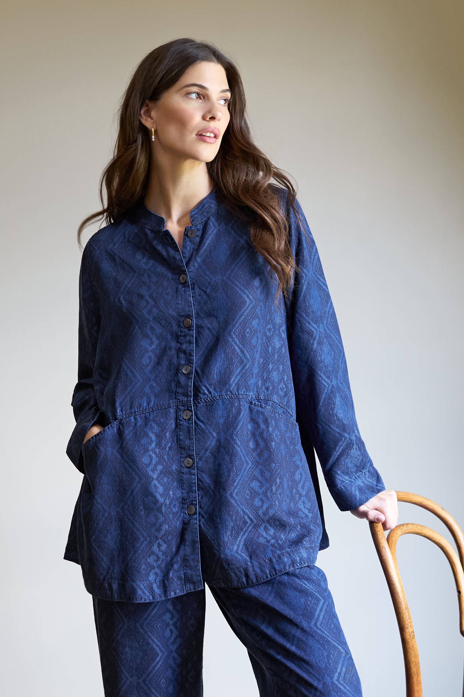 Dark Denim Diamond Patchwork Print Shirt