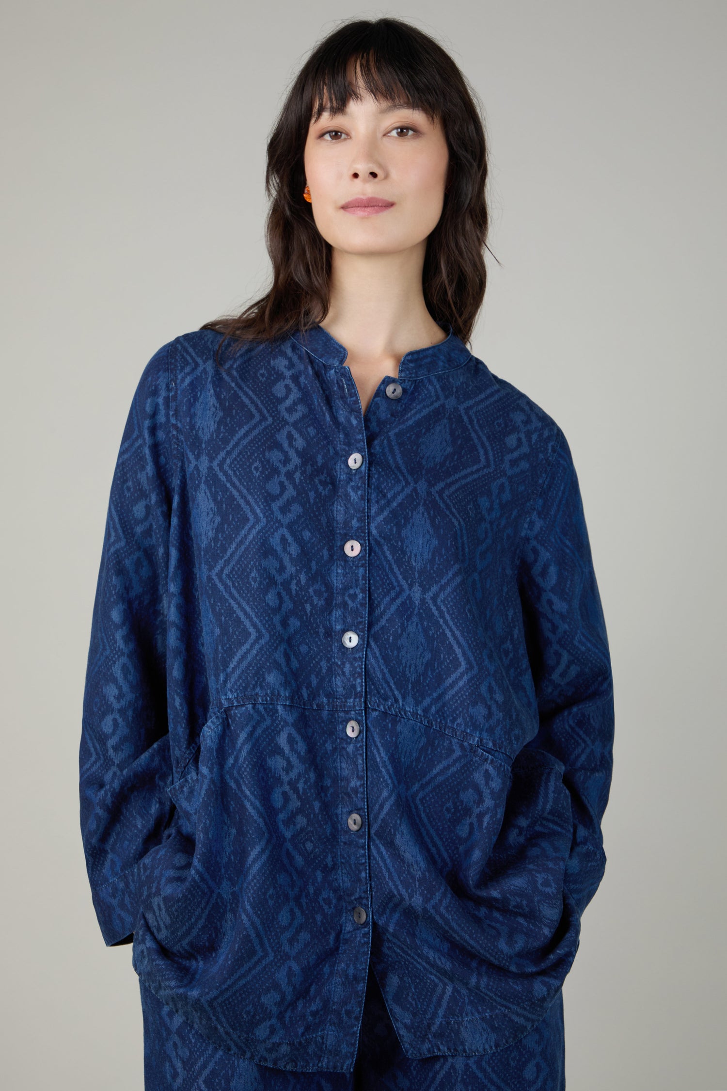 Dark Denim Diamond Patchwork Print Shirt