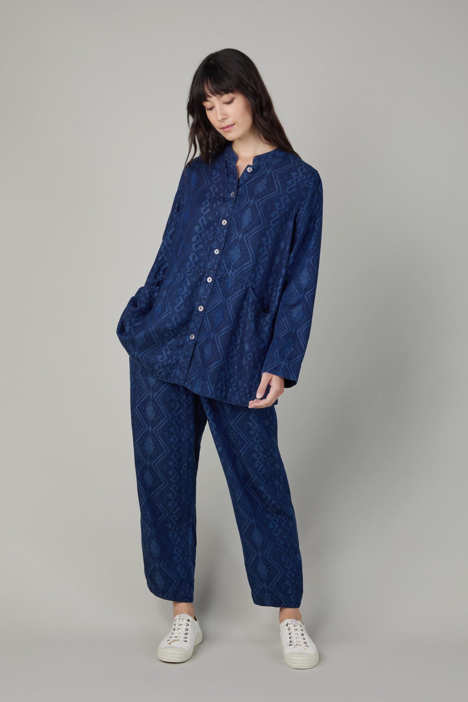 Dark Denim Diamond Patchwork Print Shirt