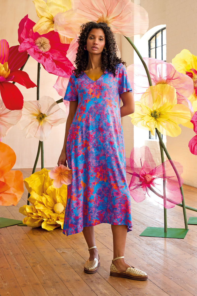 Bright Flower Field Jersey Dress – Sahara