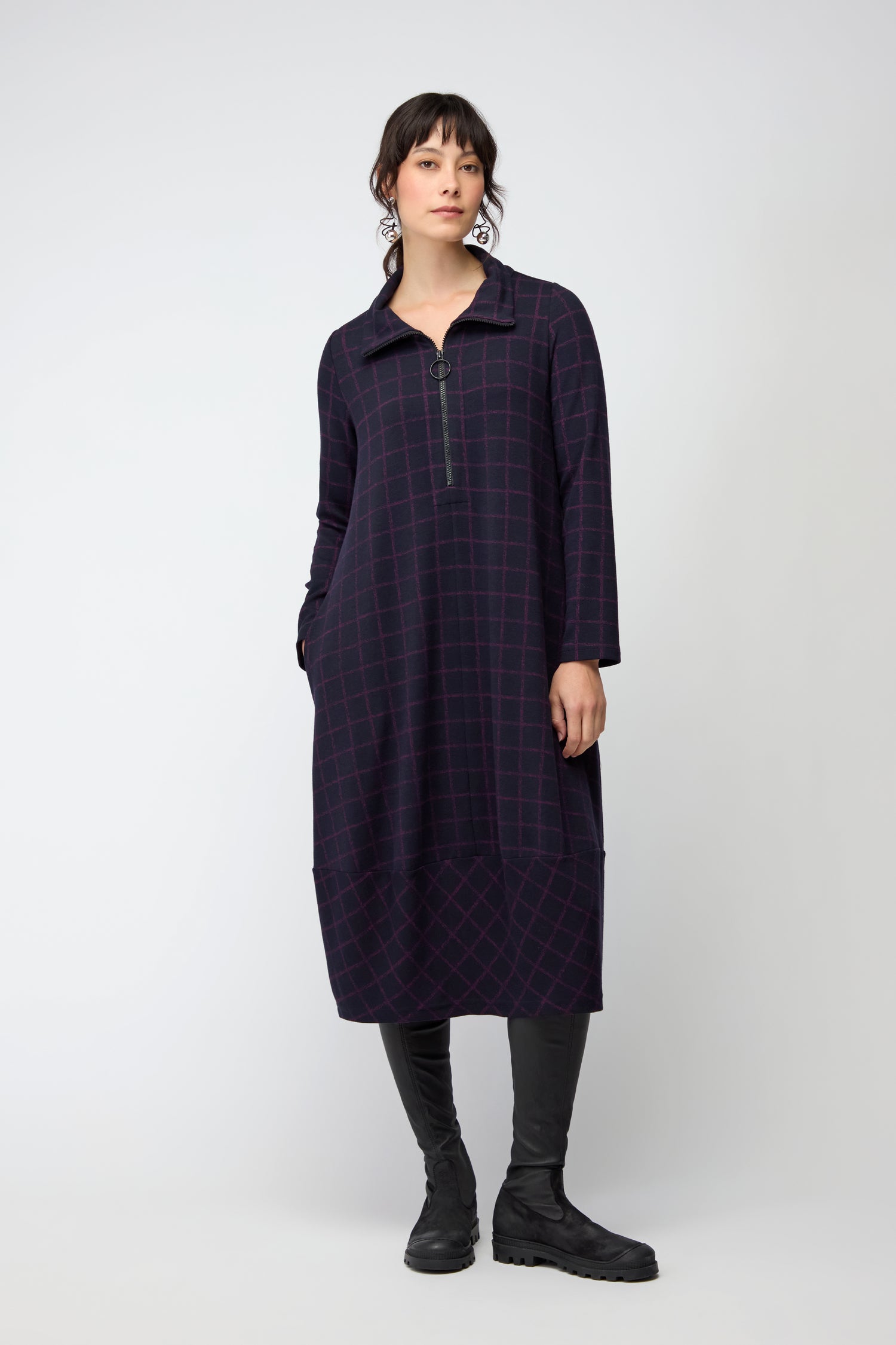 Graphic Check Zip Bubble Dress