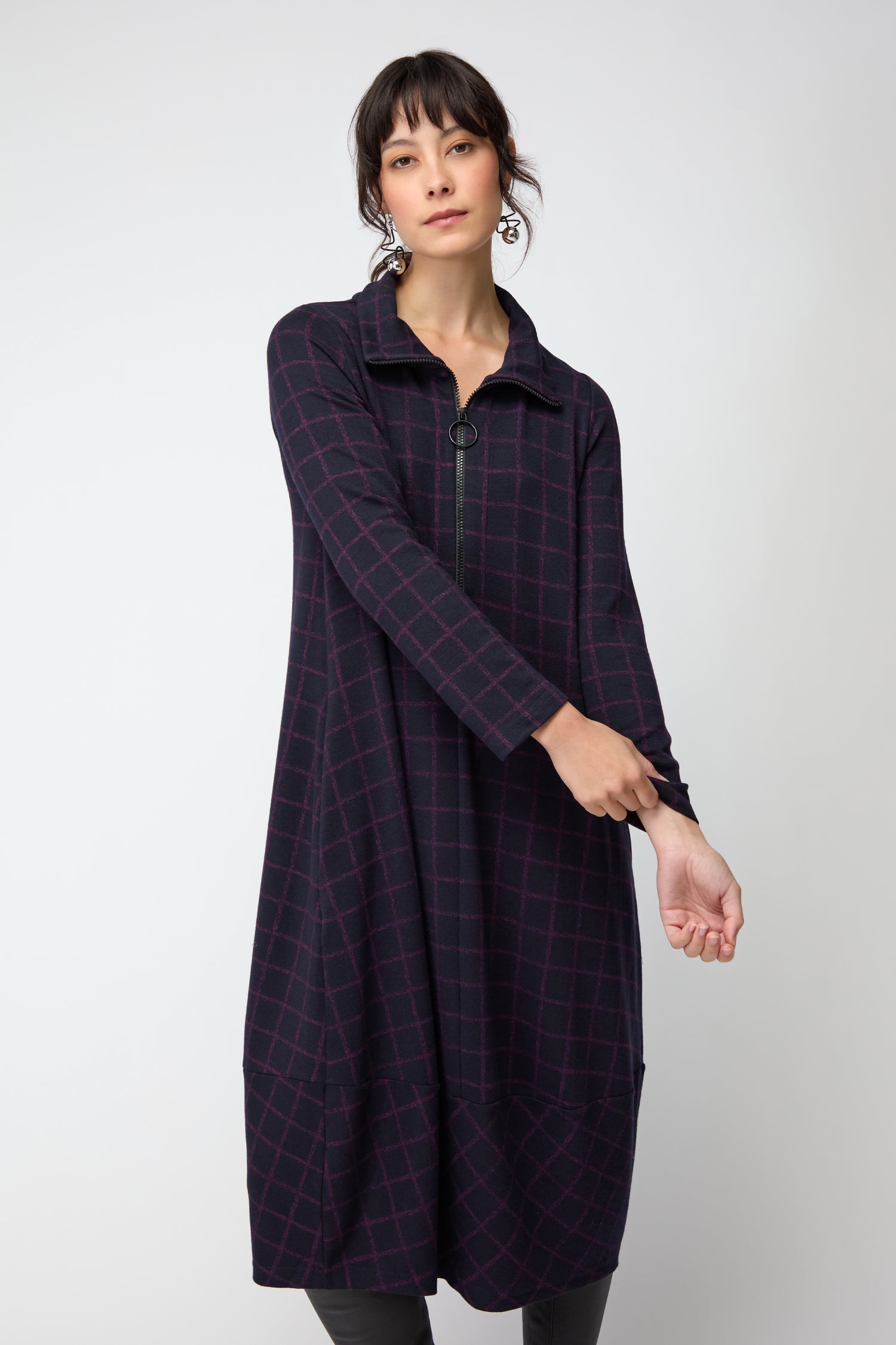 Graphic Check Zip Bubble Dress