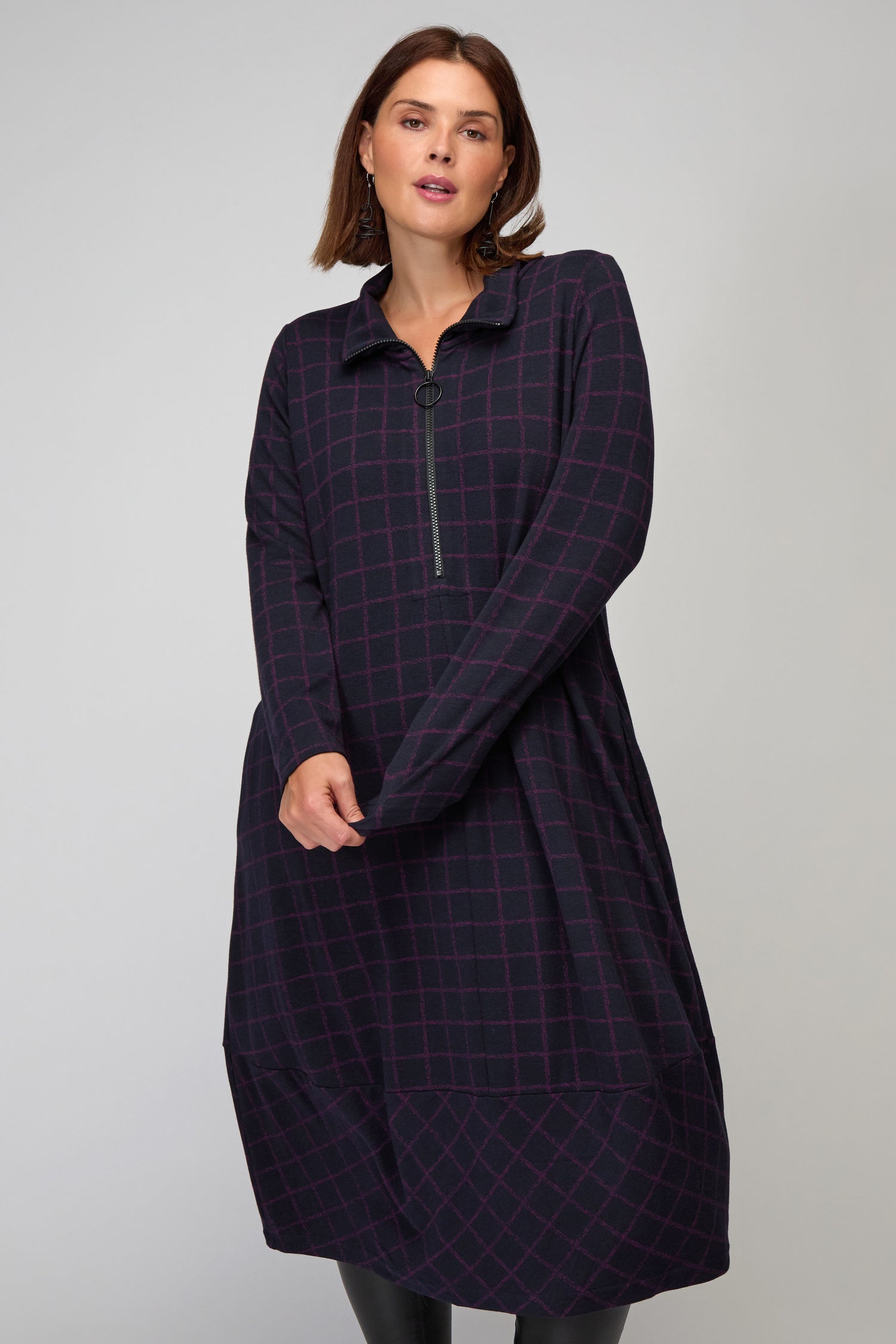 Graphic Check Zip Bubble Dress