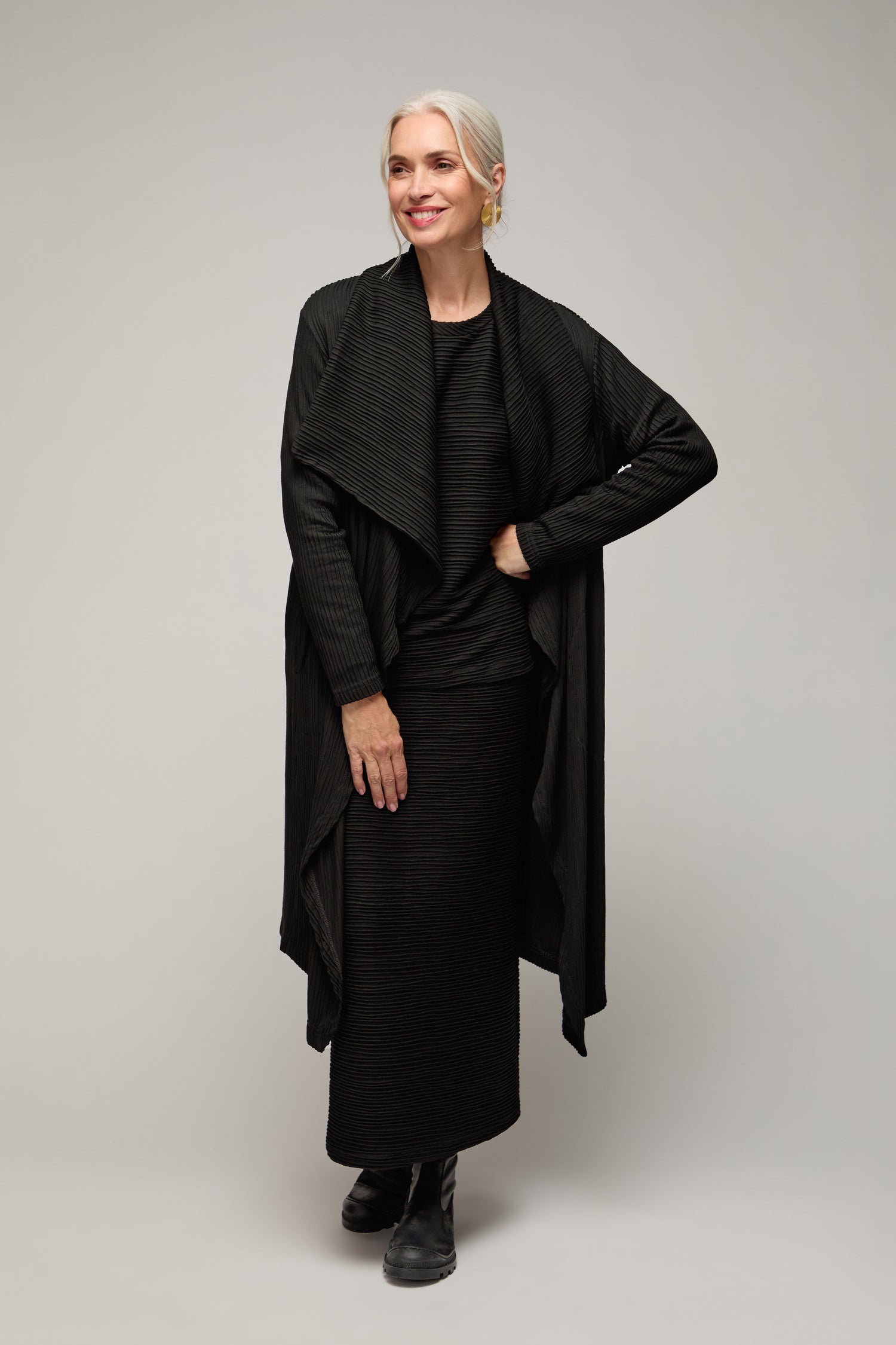 Textured Wave Jersey Wrap Coat