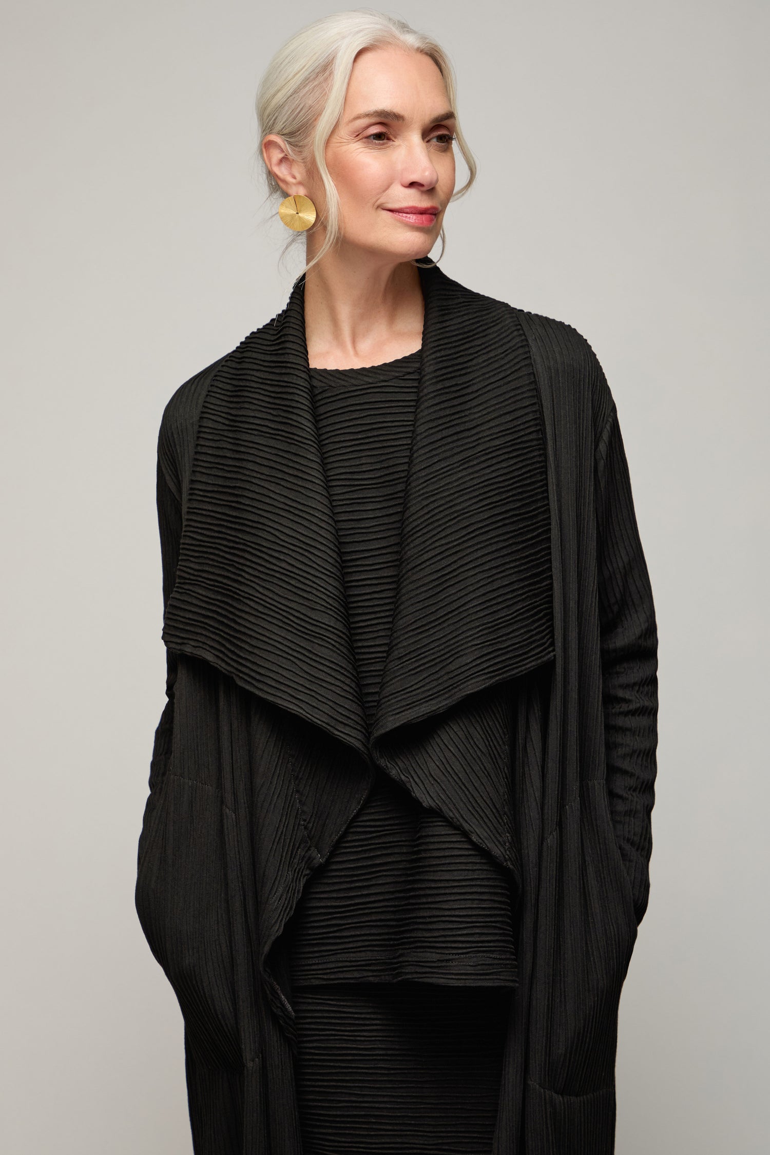 Textured Wave Jersey Wrap Coat